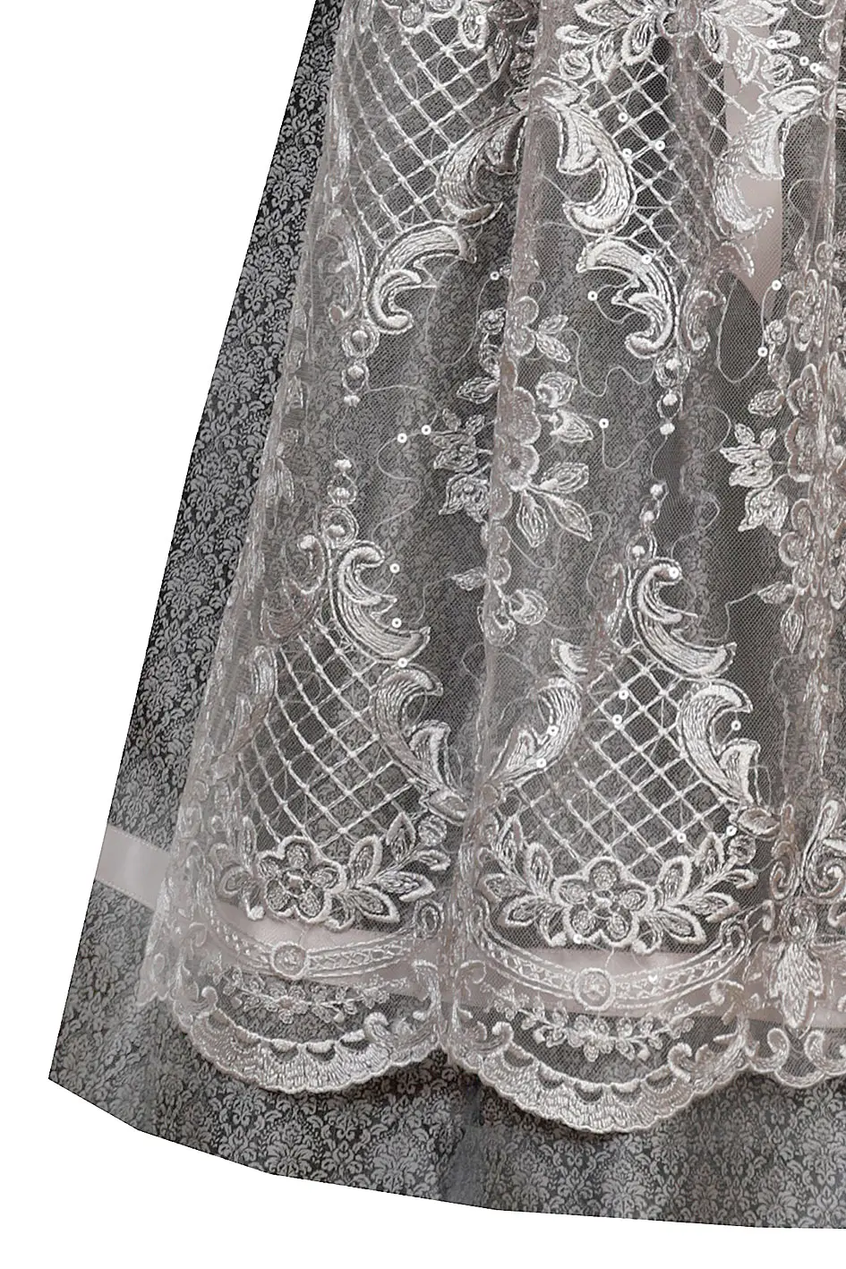 Dirndl Benita in anthrazit / taupe mit Glitzerschürze 60 cm - Detail Rock