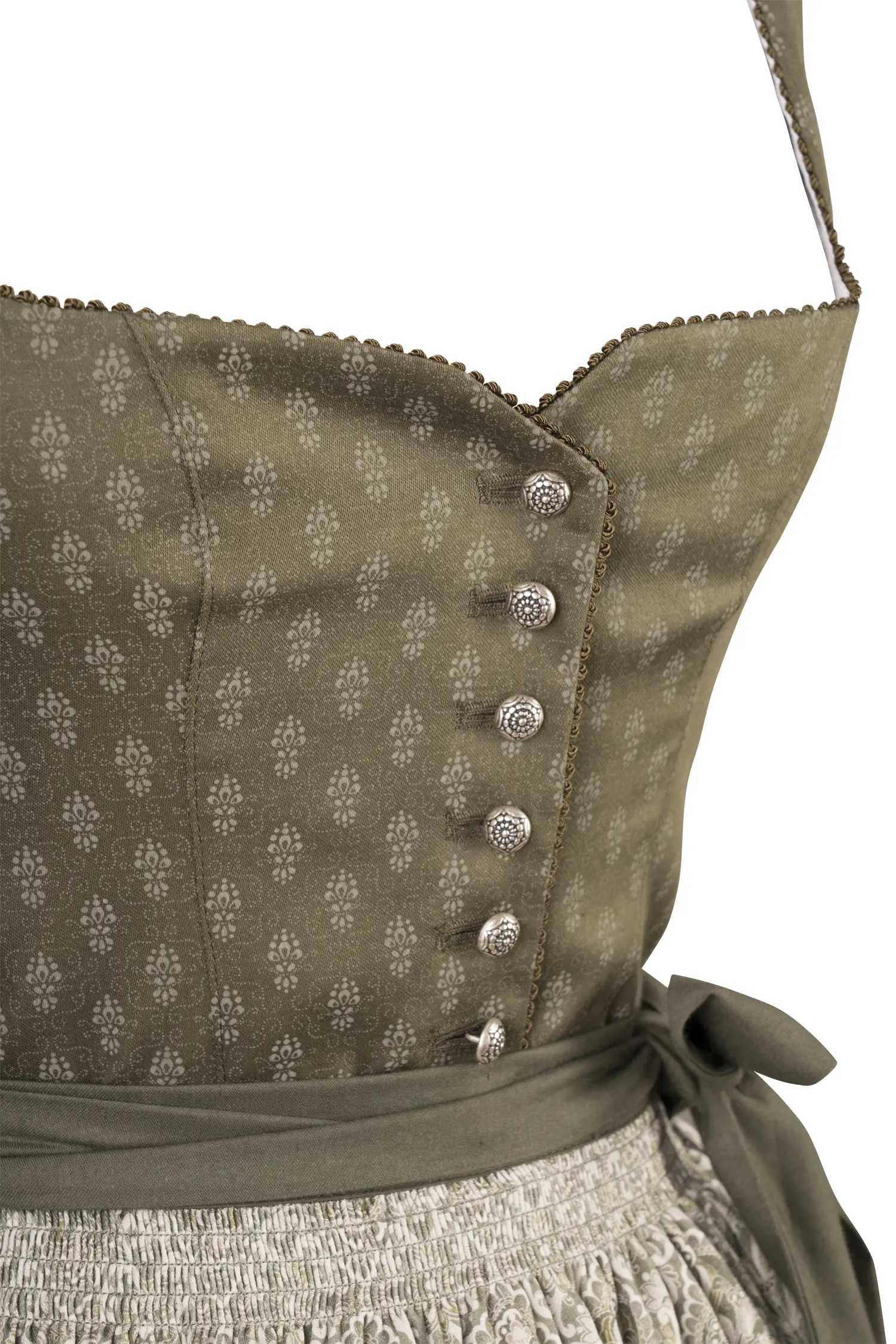 Dirndl Verena in moosgrün von Julias Dirndl - Detail Mieder