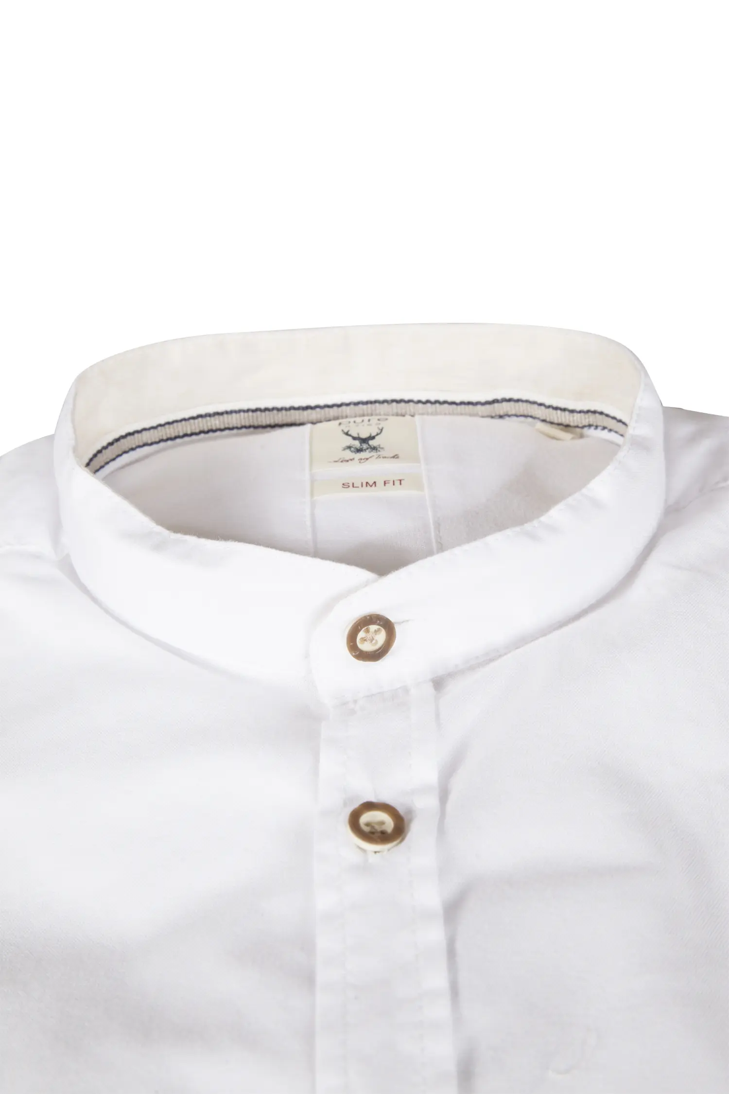 1504-0008-be3-03 Trachtenhemd in weiß mit Stehkragen von pure - Detail Kragen