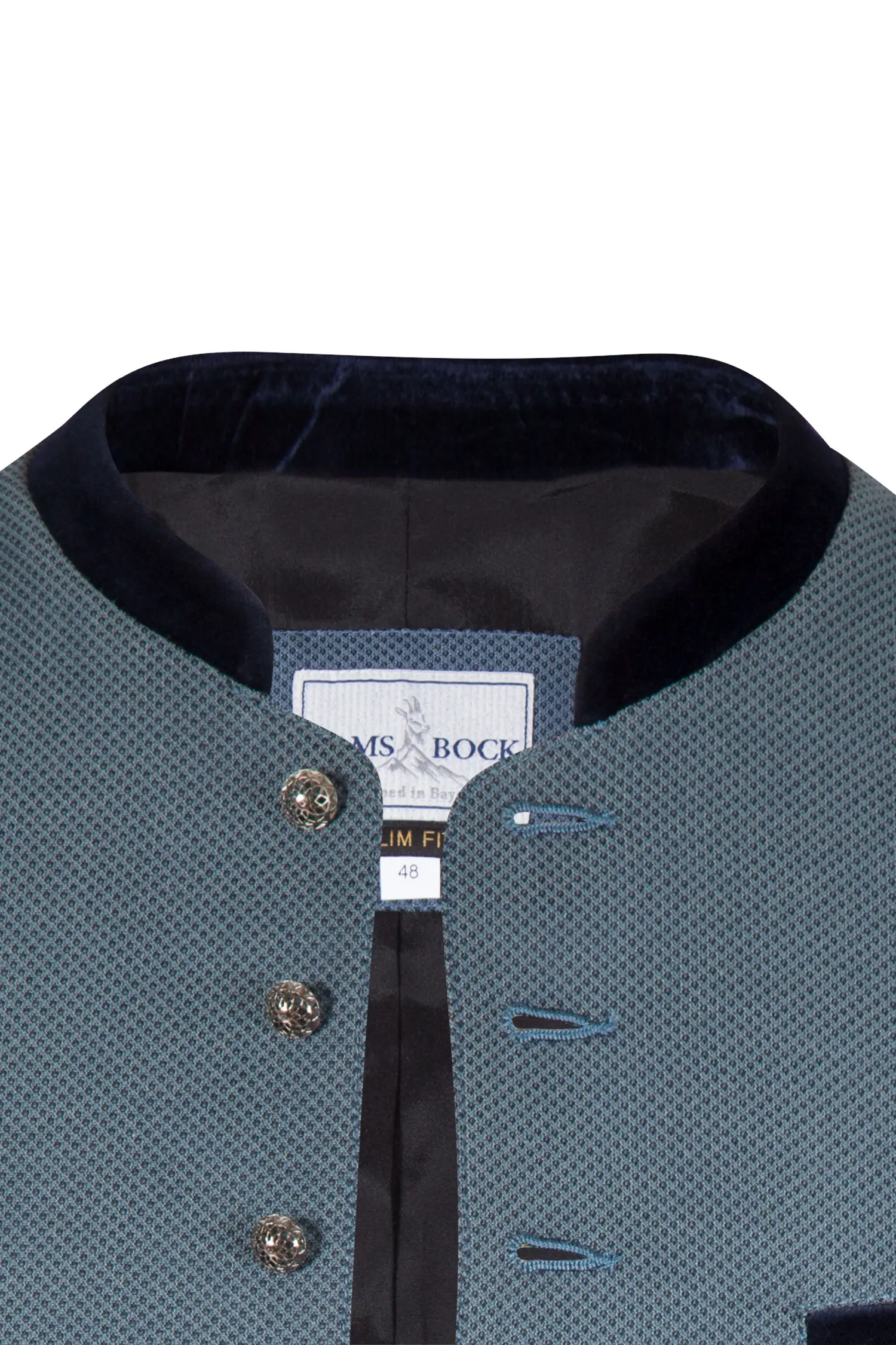 1345-0196-bl7-23-04i6439d Trachtenweste in blau von Gamsbock mit Samtkragen - Detail Knöpfe