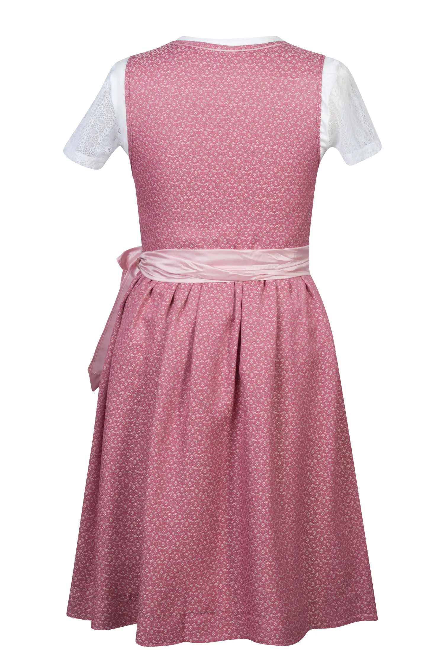 Kinderdirndl Anna in rosa mit Shirt und Spitzenschürze - Rückansicht