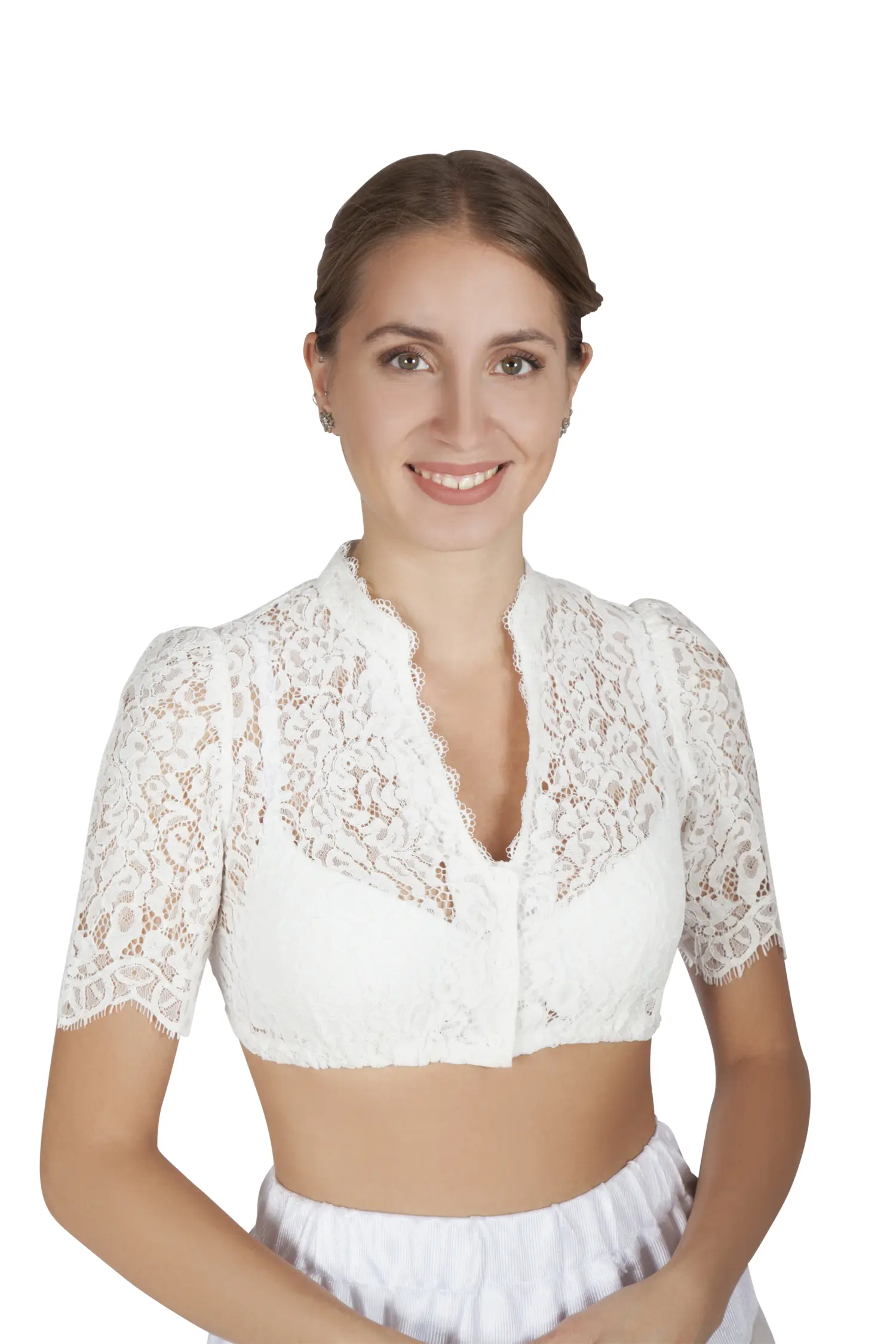 Dirndlbluse Mellingen in creme mit V-Ausschnitt