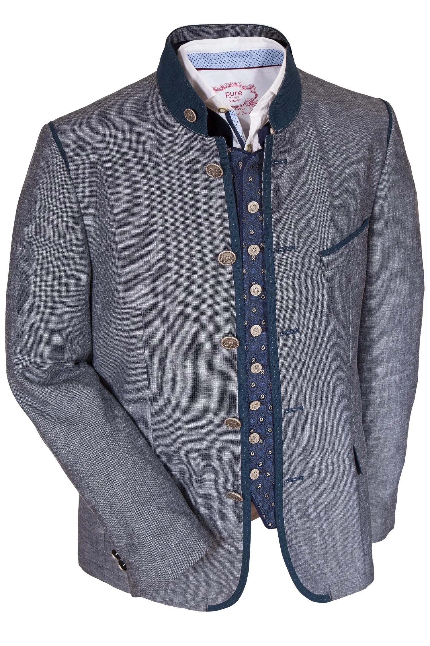 Herren Trachten Janker Kochel aus Leinen in graublau Model