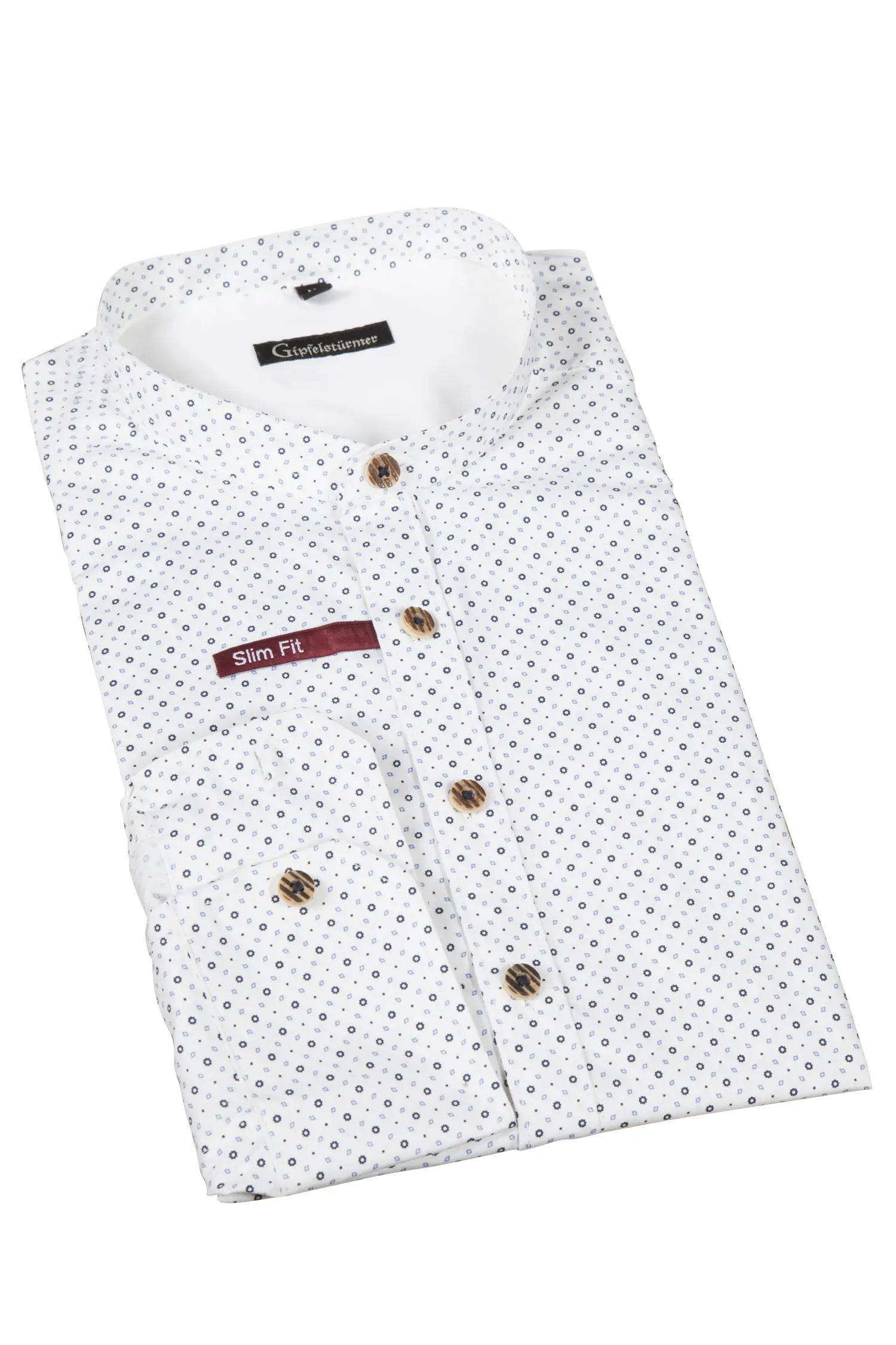 Trachtenhemd in weiß mit Muster in dunkelblau / hellblau