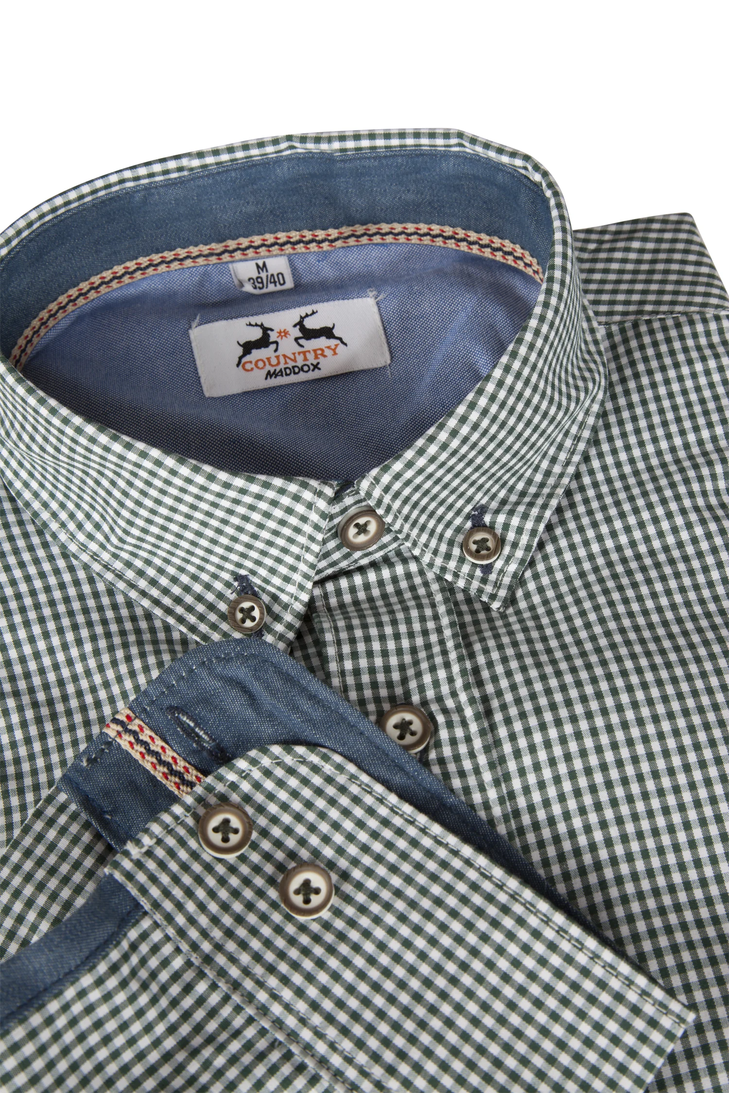 Trachtenhemd in grün/weiß kariert - Detail Ärmel