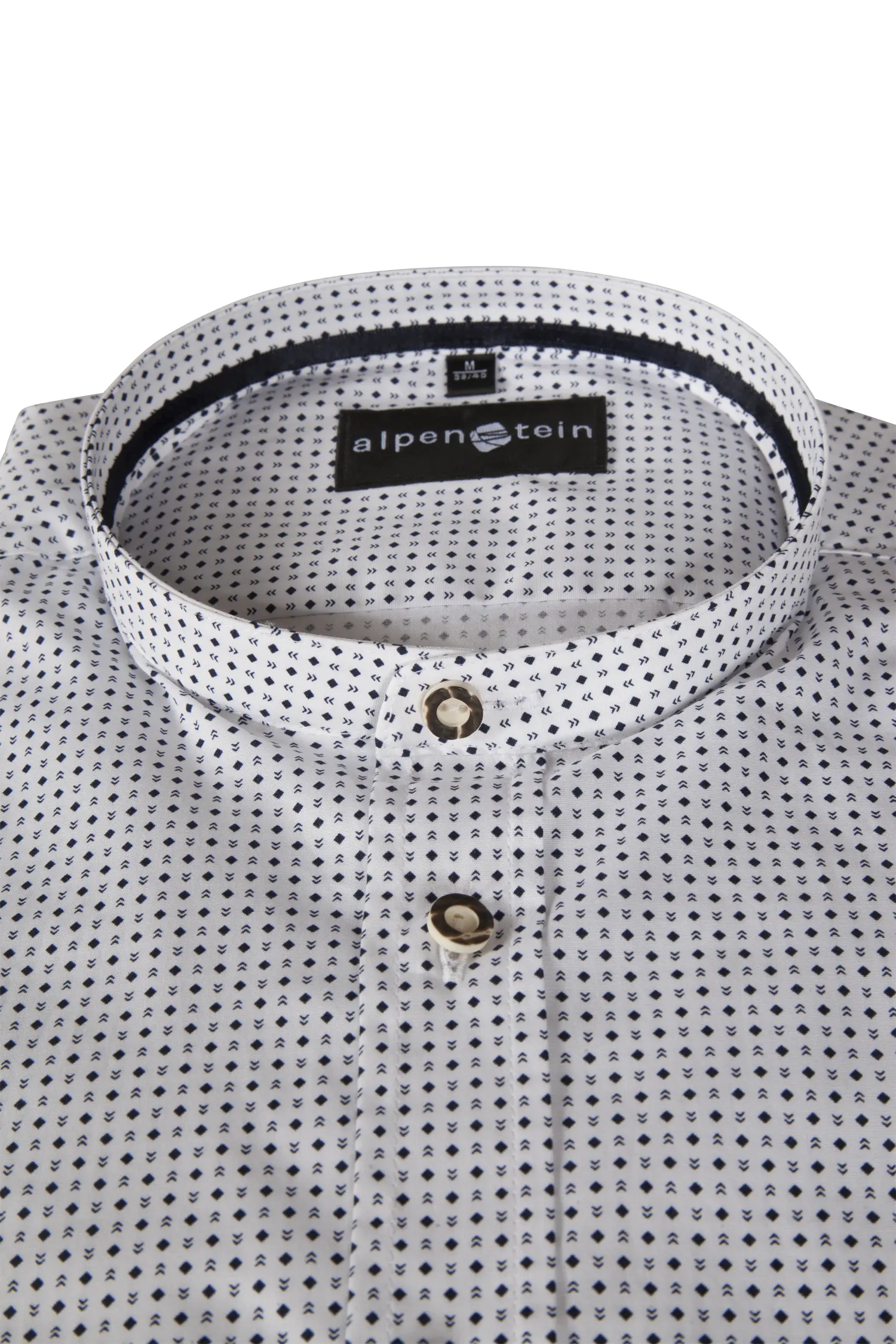 Trachtenhemd in weiß mit blauem Muster - Detail Kragen