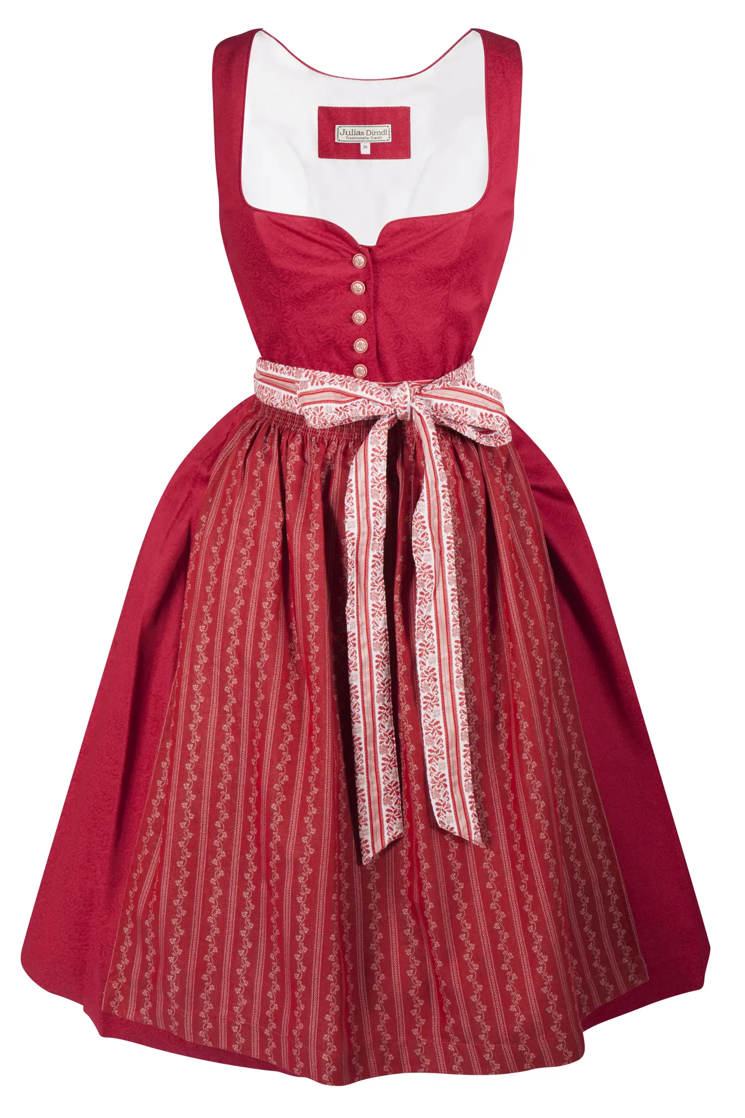 3091-1524-RT5-23-04g6345 Rotes Dirndl mit auffälliger Schürze