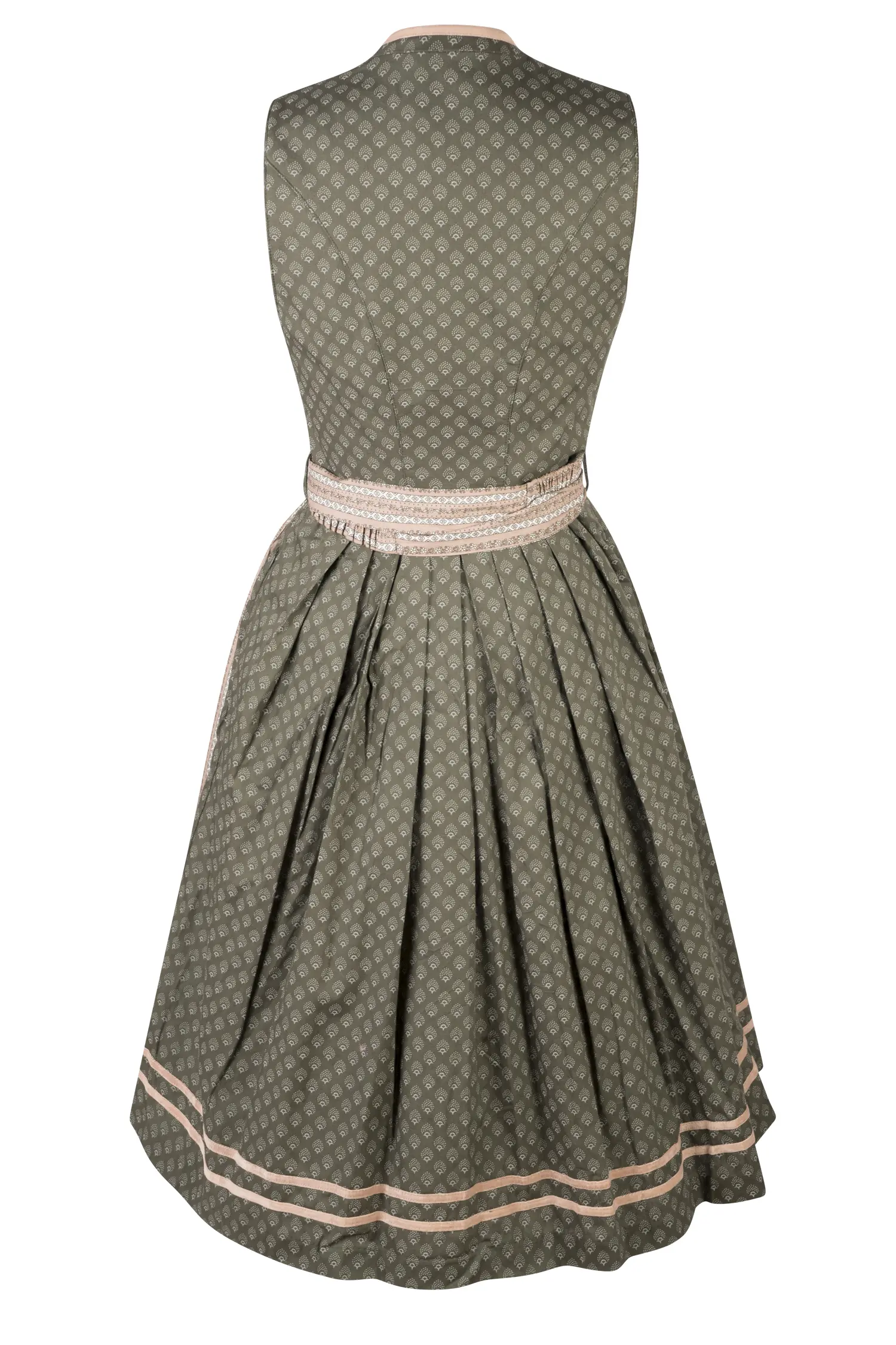 3091-1533-gn5-23-08-2802747 Dirndl Luzie in grün / altrosa mit Schließe - Rückansicht