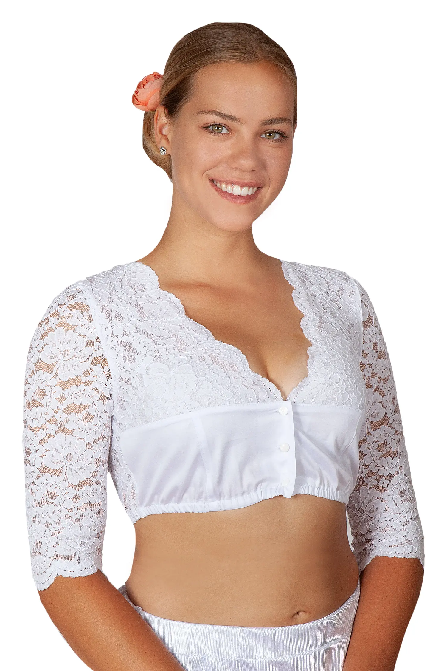 Dirndlbluse weiß mit V-Ausschnitt