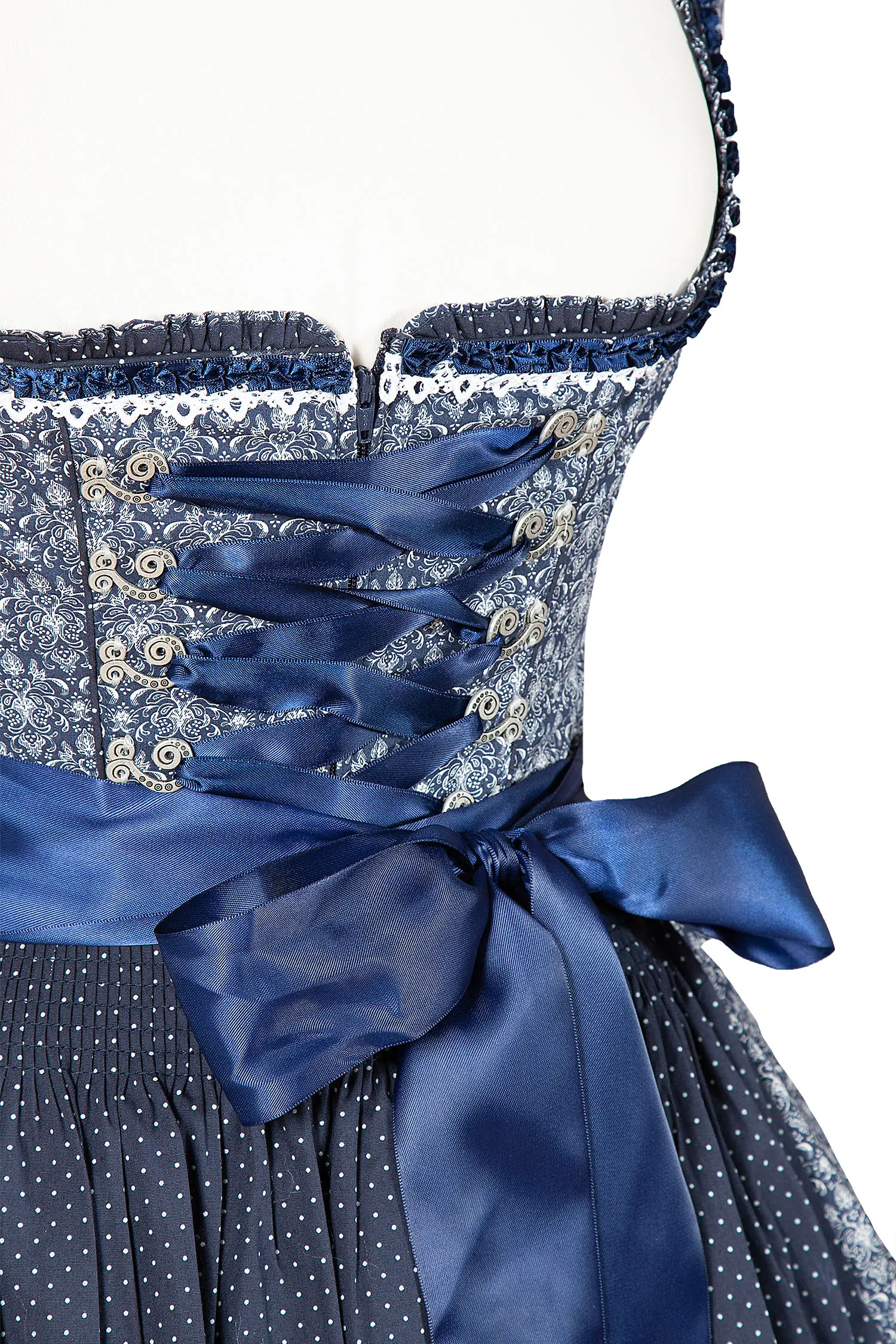 Dirndl in dunkelblau mit vielen Details von Happy Dirndl - Detail Mieder