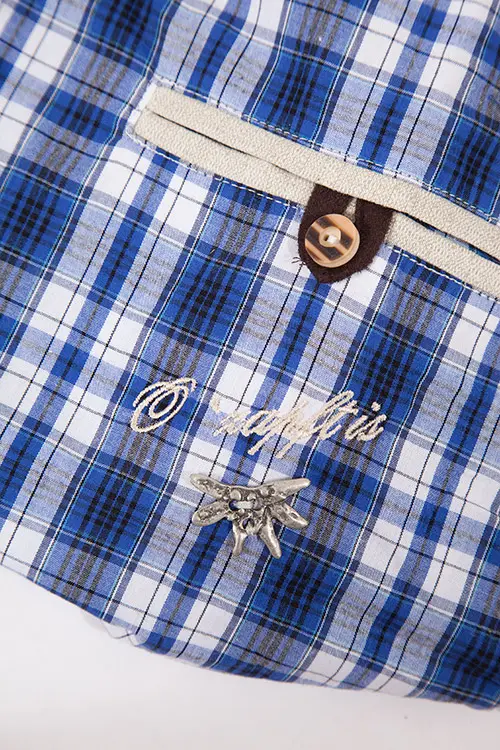 Trachtenhemd Landhaus in blau weiß kariert Arm