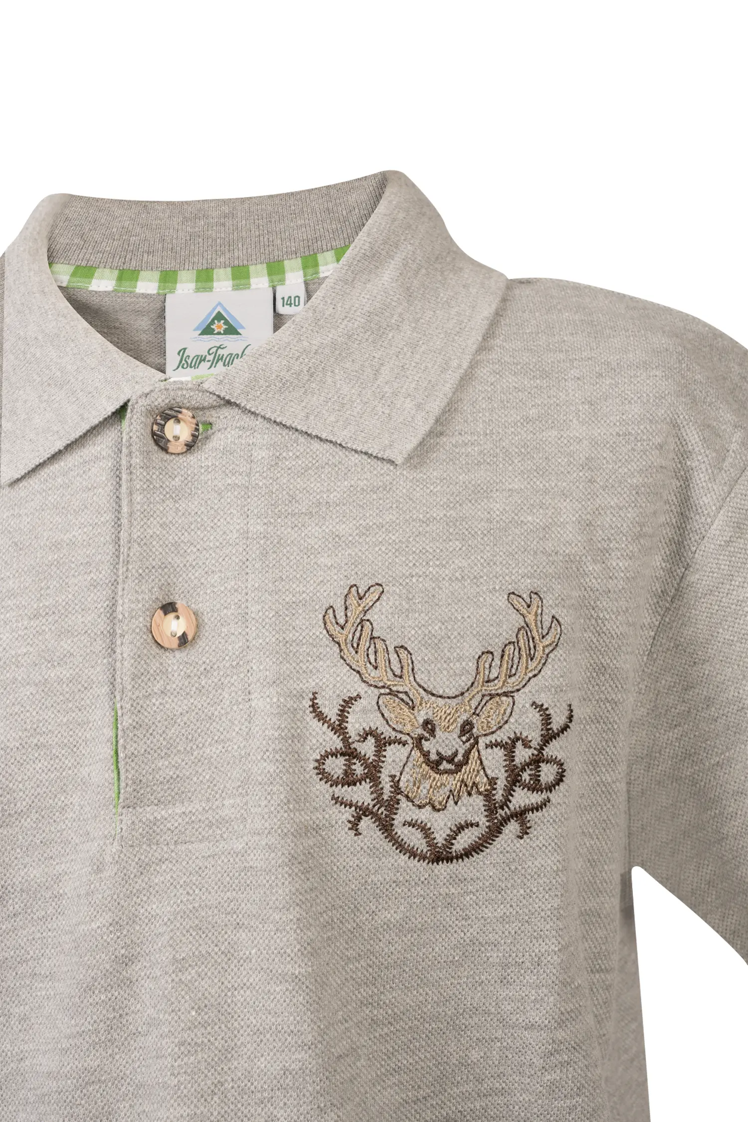 Kinder Trachten Poloshirt Hellgrau Detail Knopfleiste