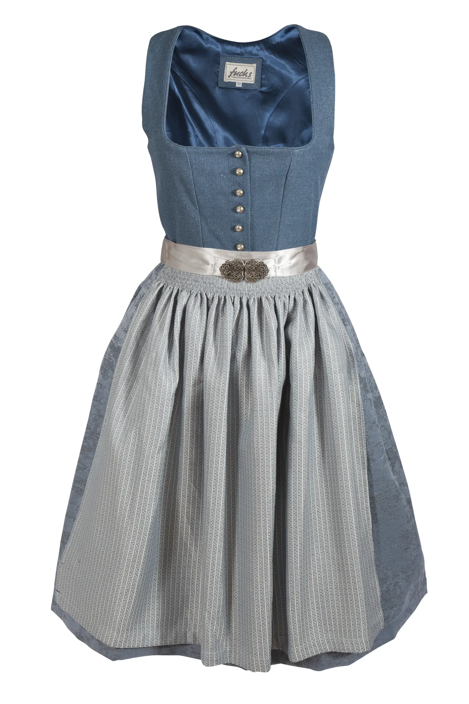 Dirndl in blau / silber mit Schließe, Leinen-Optik