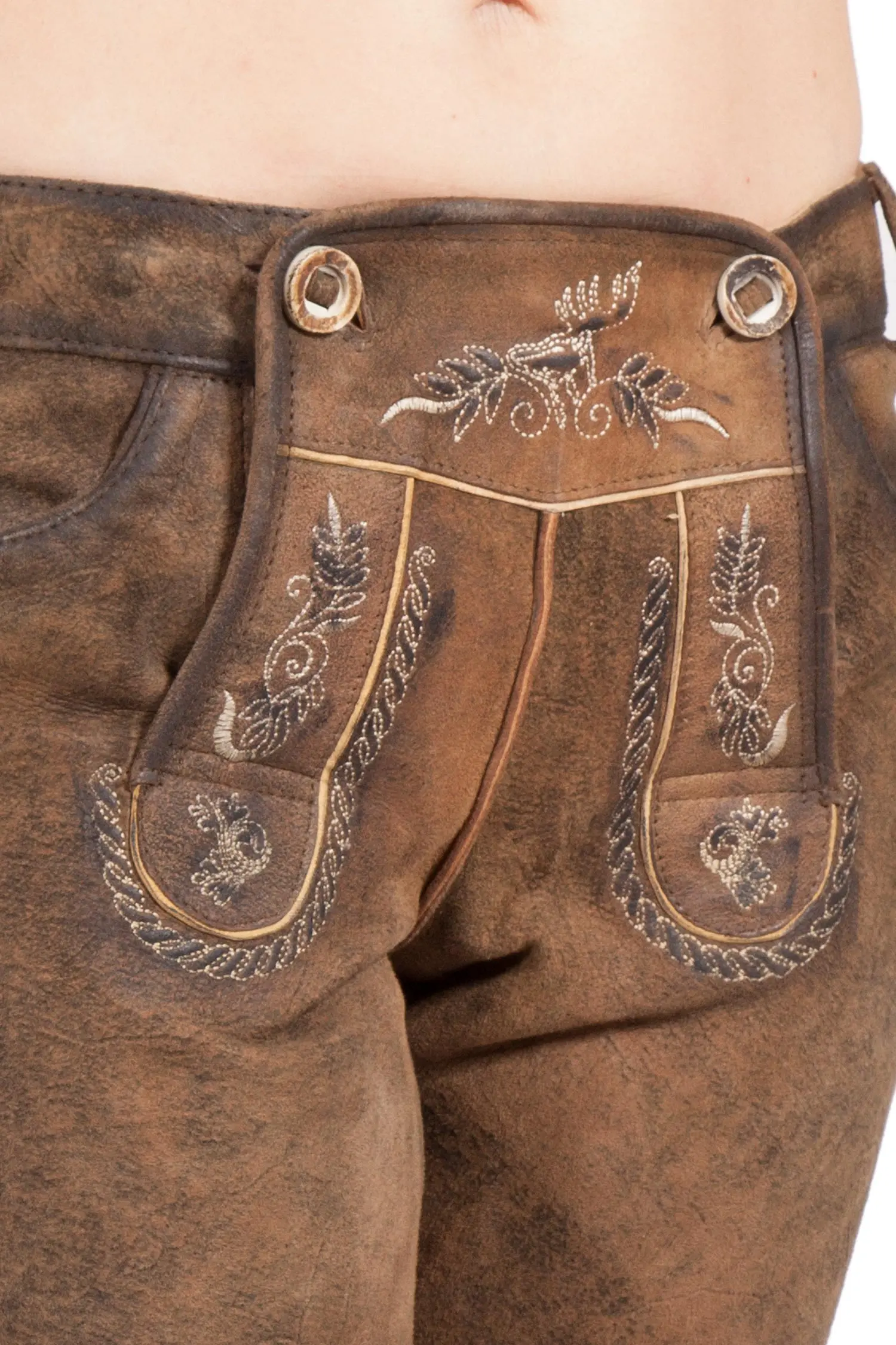 Damen Kniebund Lederhose Suzan in stein Latz