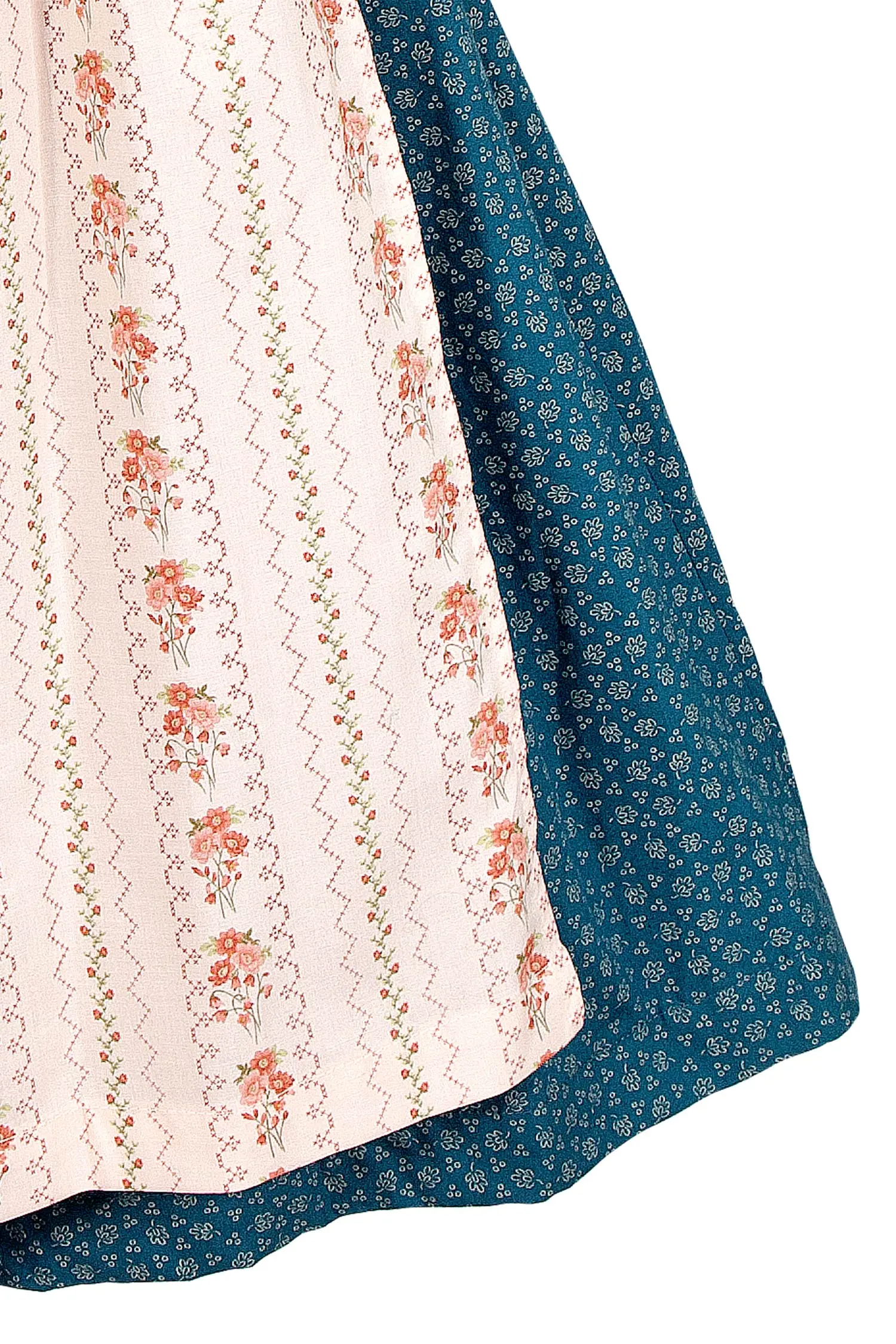 Midi Dirndl Dalena in Vintage blau hochgeschlossen Schürze