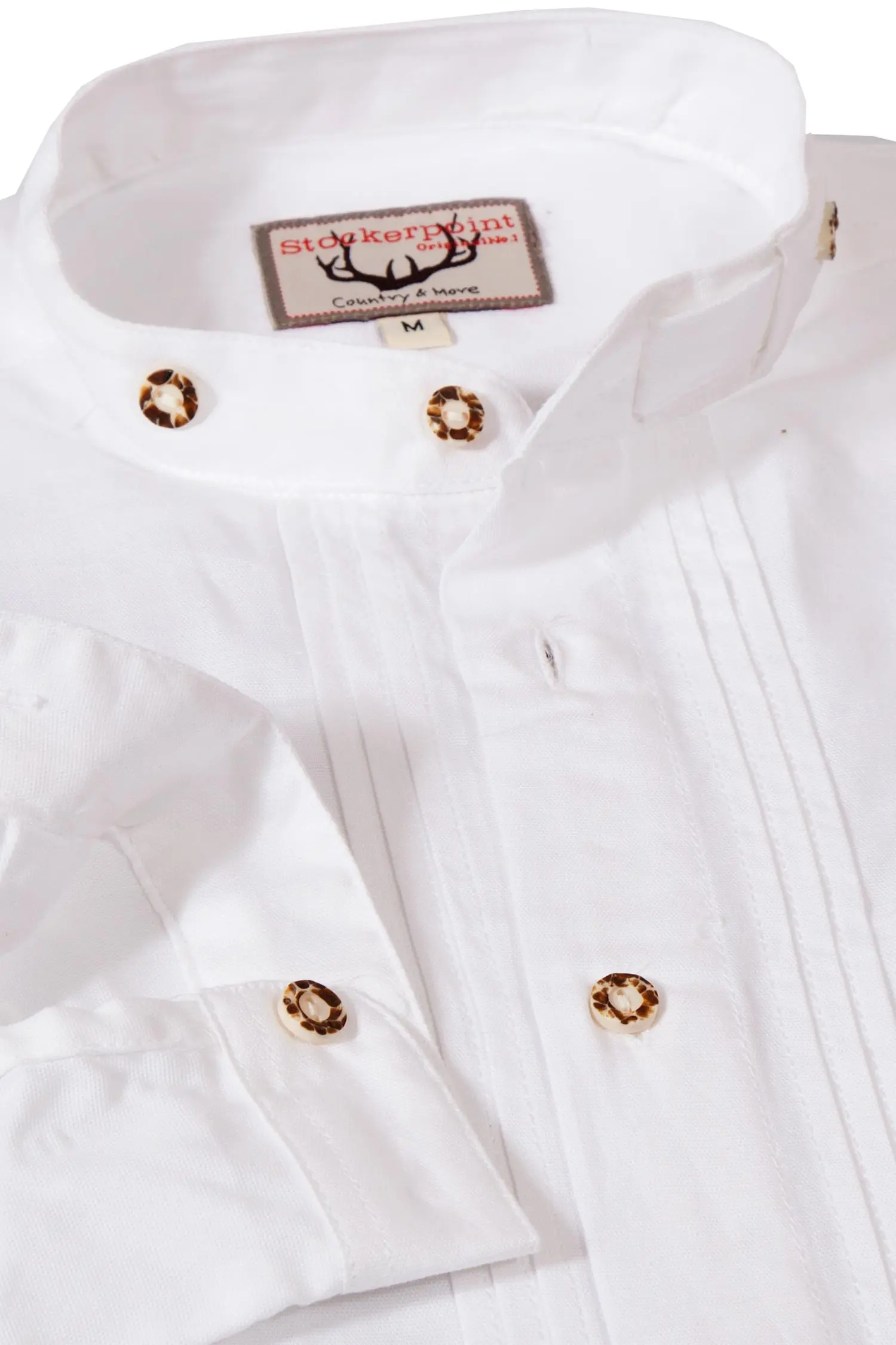 Trachtenhemd in weiß mit Biesen und Stehkragen Kragen