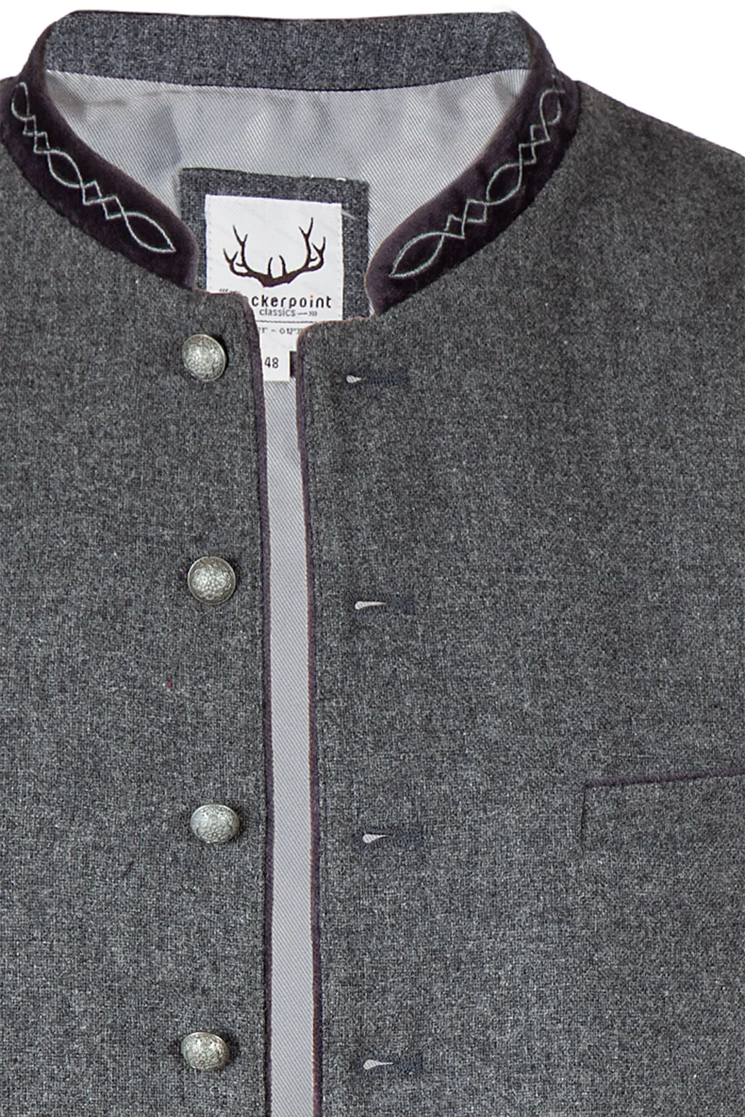 Trachtenweste Fabricio aus Loden in anthrazit und Samtkragen Ausschnitt