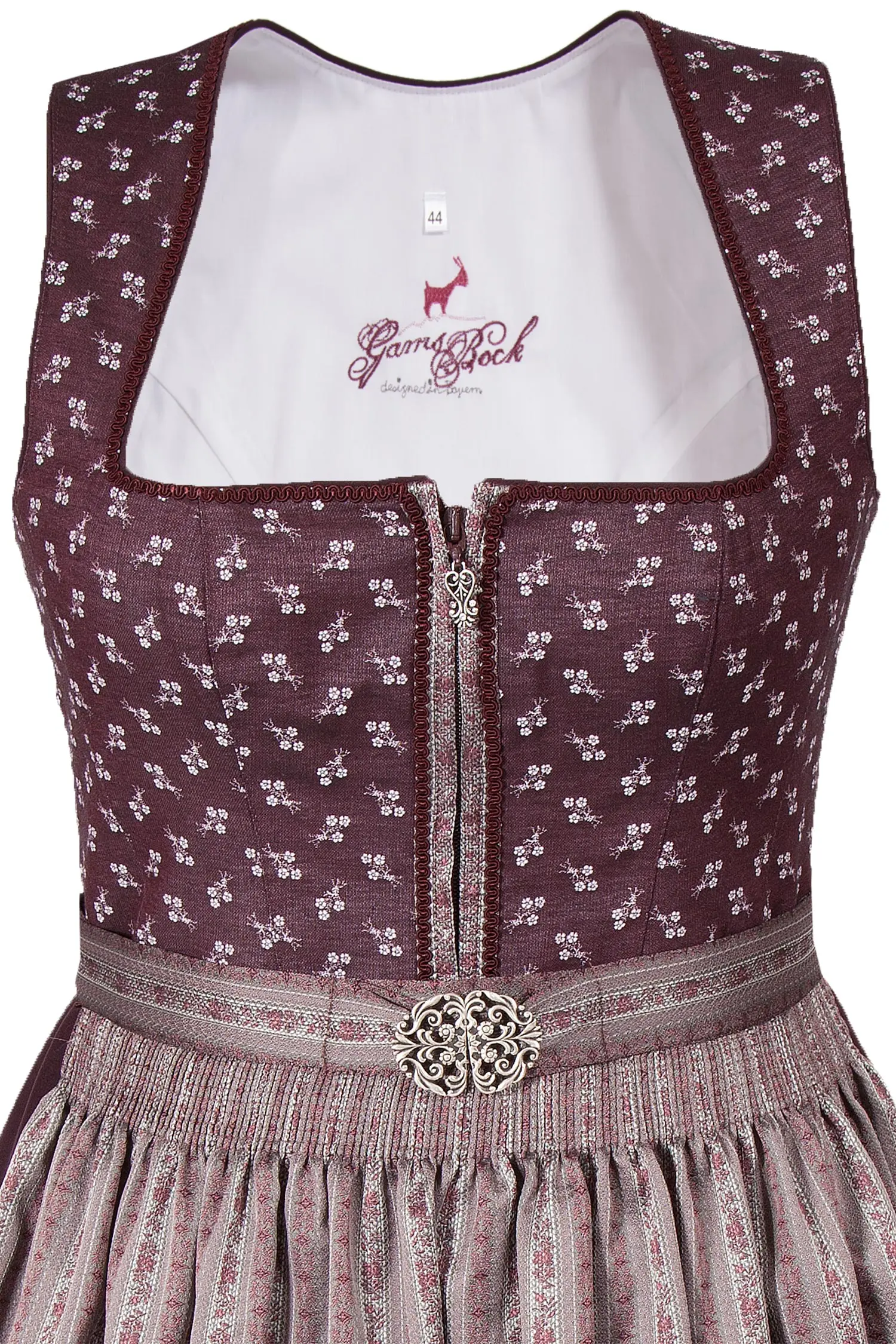 Midi Dirndl in burgund mit Reißverschluss XXL Mieder