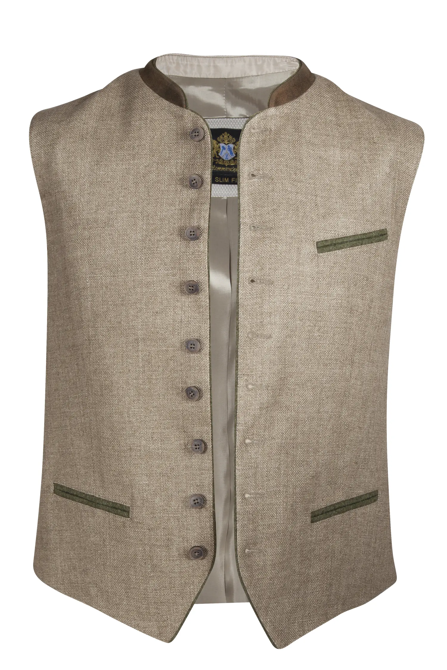 Leinen-Trachtenweste Phil in braun/grün