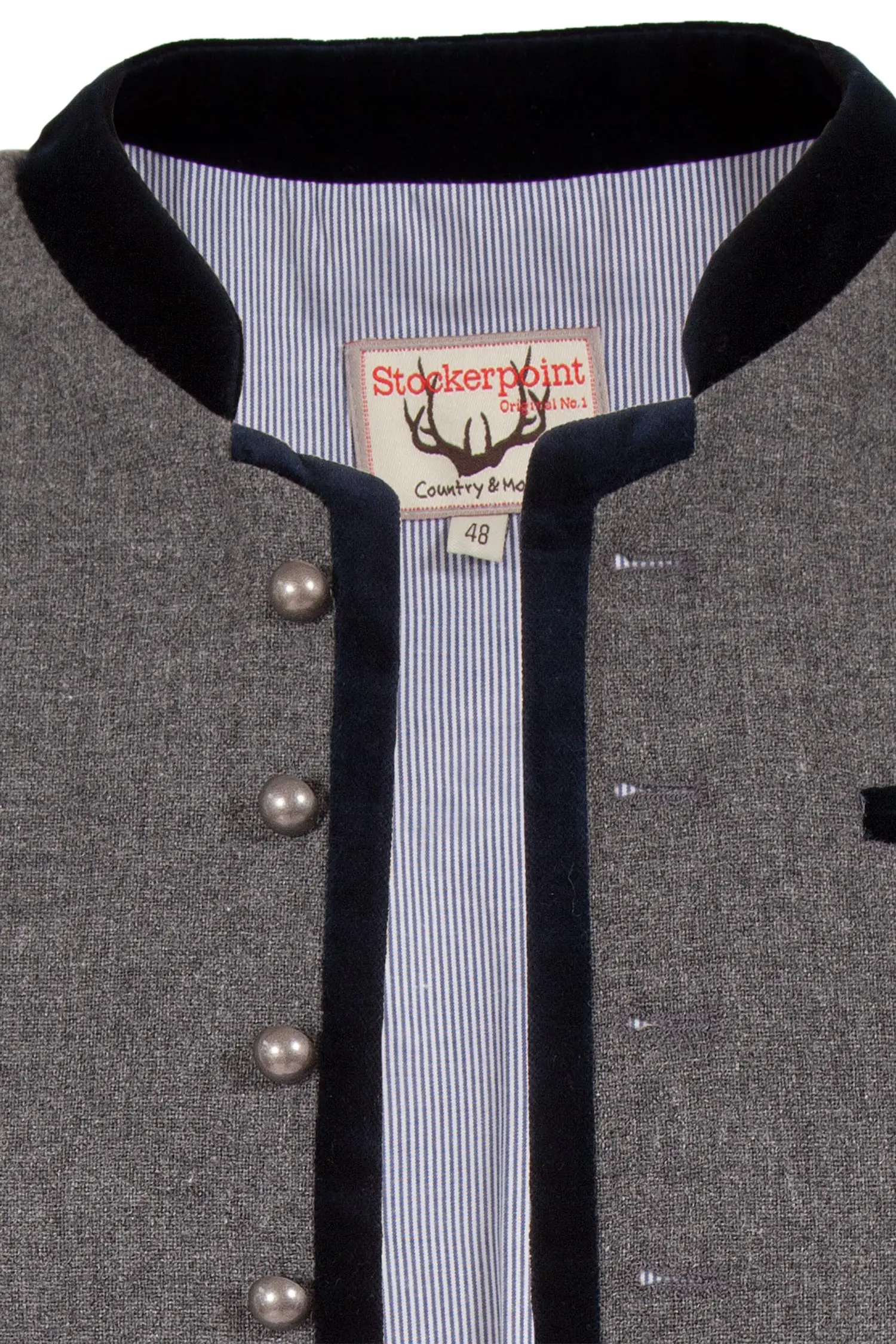 Trachtenweste aus Loden in hellgrau und dunkelblau Detail