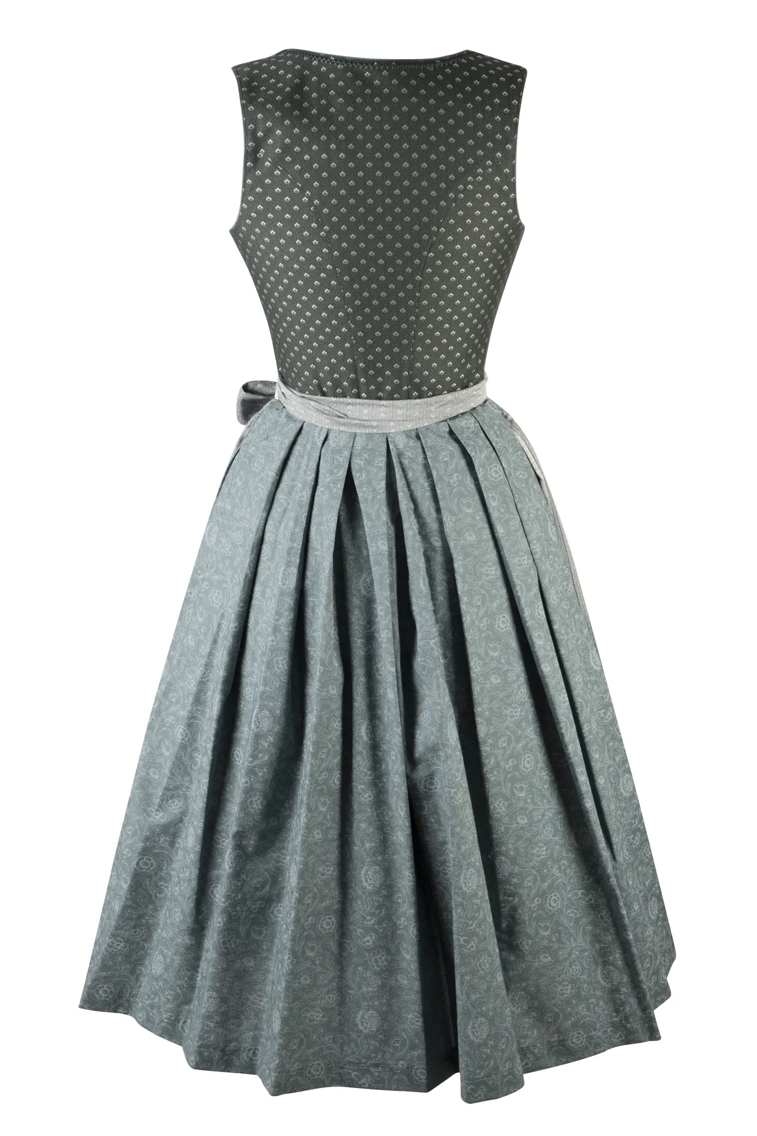 Gamsbock Dirndl in tanne / mint mit auffälligem Rock - Rückansicht