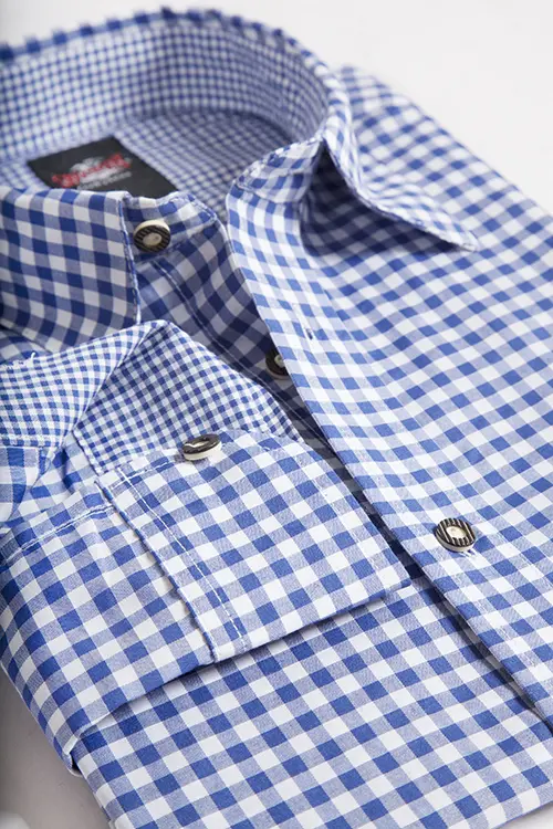 Trachtenhemd in blau mit weiß kariert königsblau 2