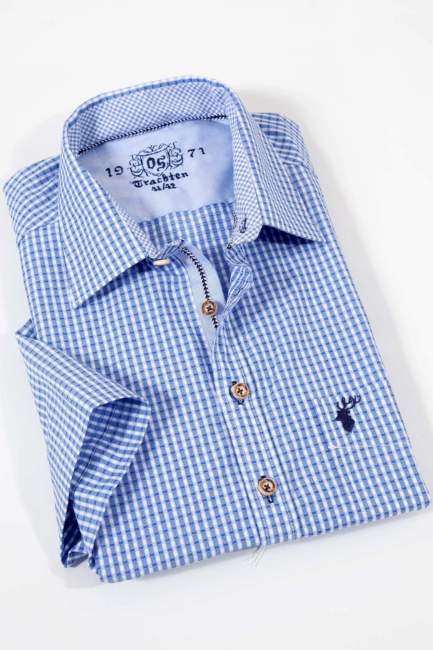trachtenhemd-modern-kurzarm-blau-1556-0003-bl4-18-04f-4305-a Trachtenhemd modern in blau mit kurzen Armen