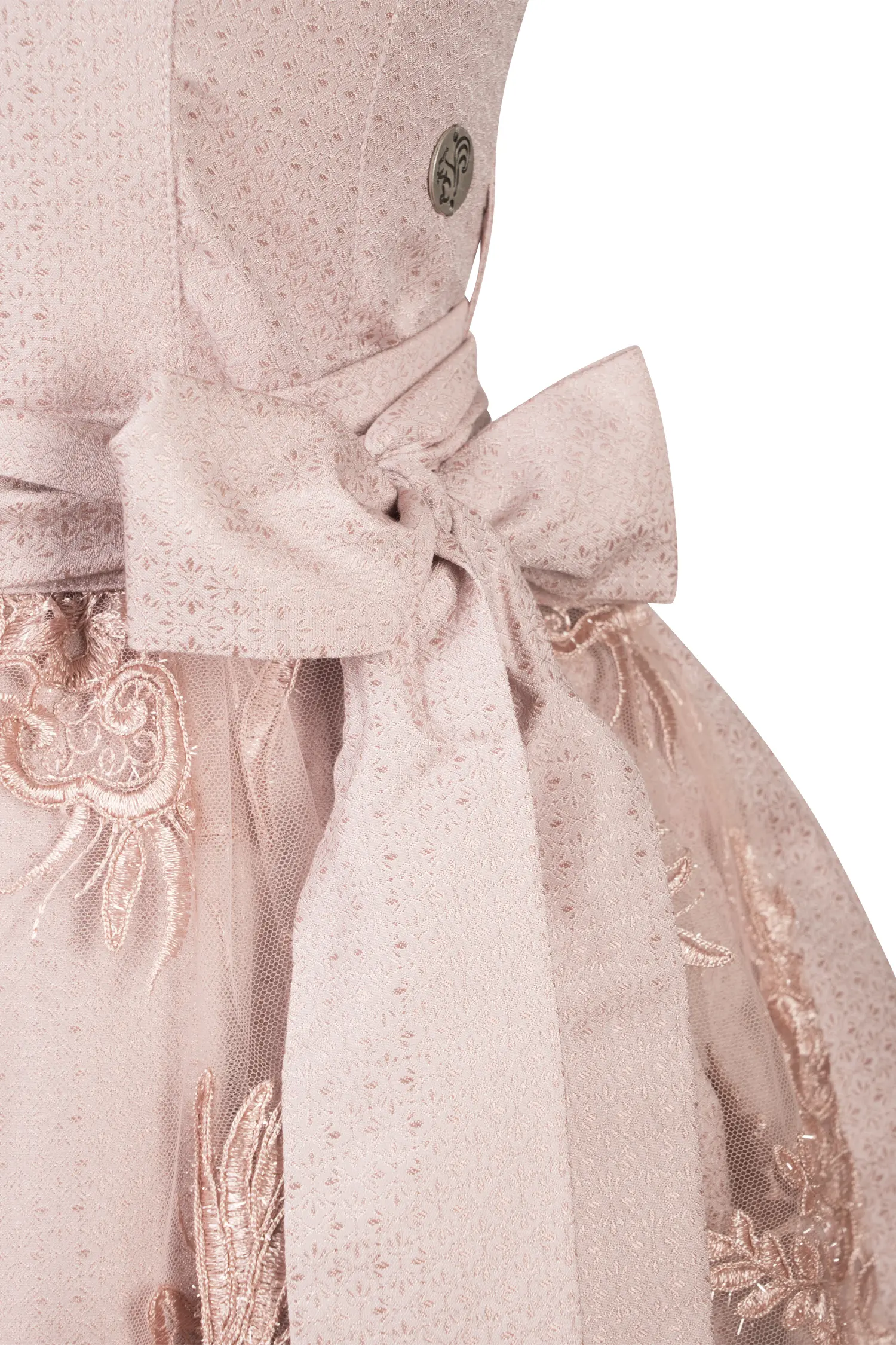 Trendiges Dirndl Dana in Rosa und Glitzerschürze Detail Mieder