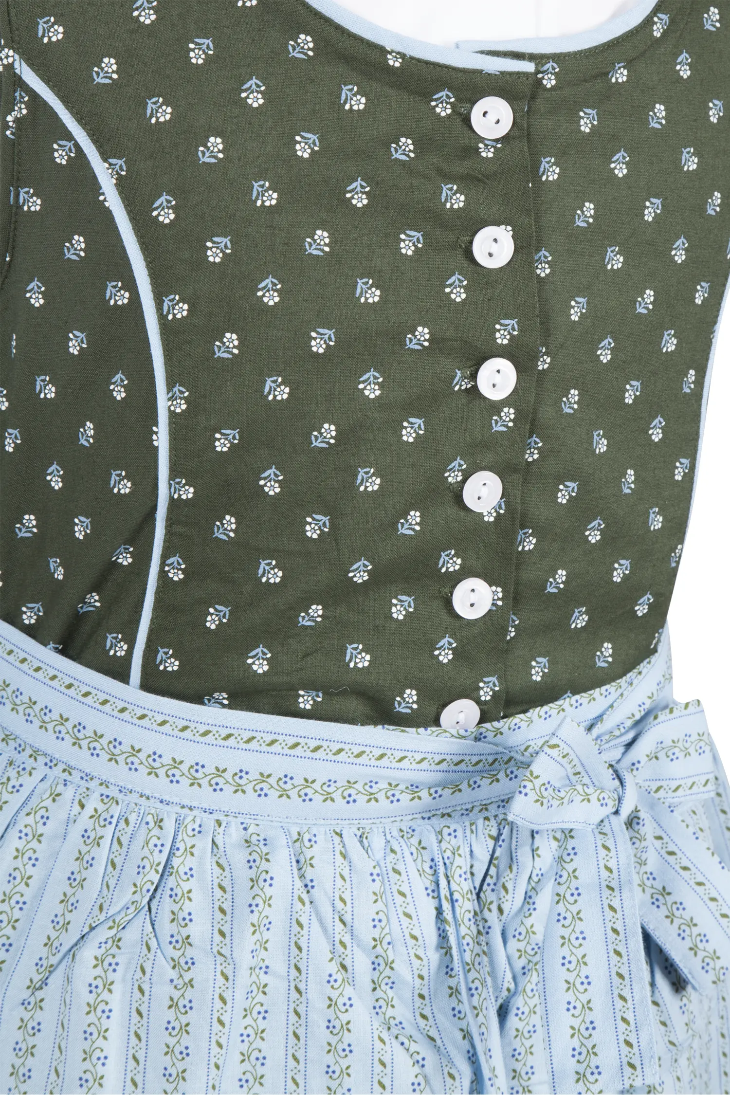 Kinderdirndl in oliv mit Bluse und Schürze - Detail Mieder
