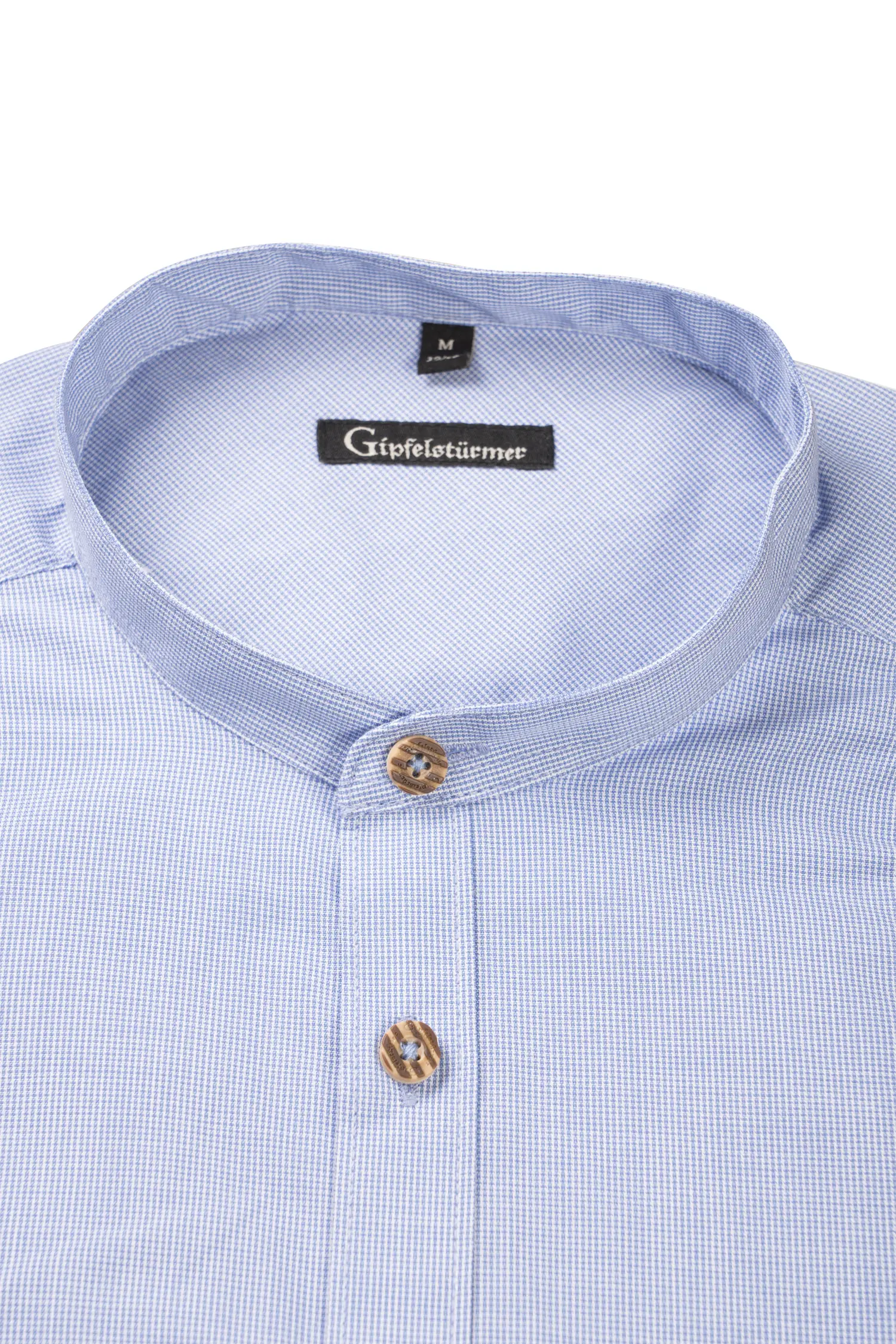 Gipfelstürmer Trachtenhemd mittelblau - Detail Kragen