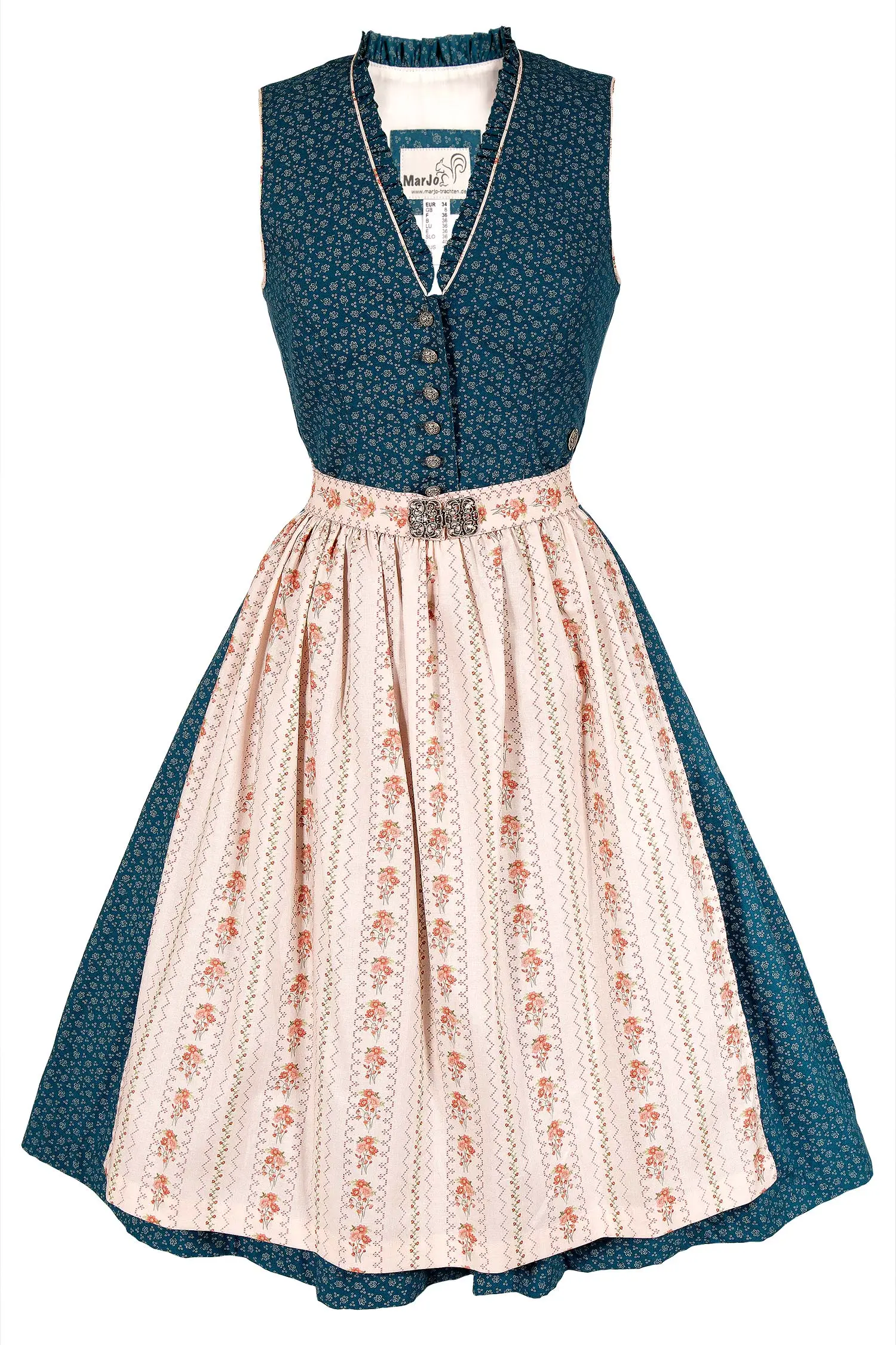 Midi Dirndl Dalena in Vintage blau hochgeschlossen