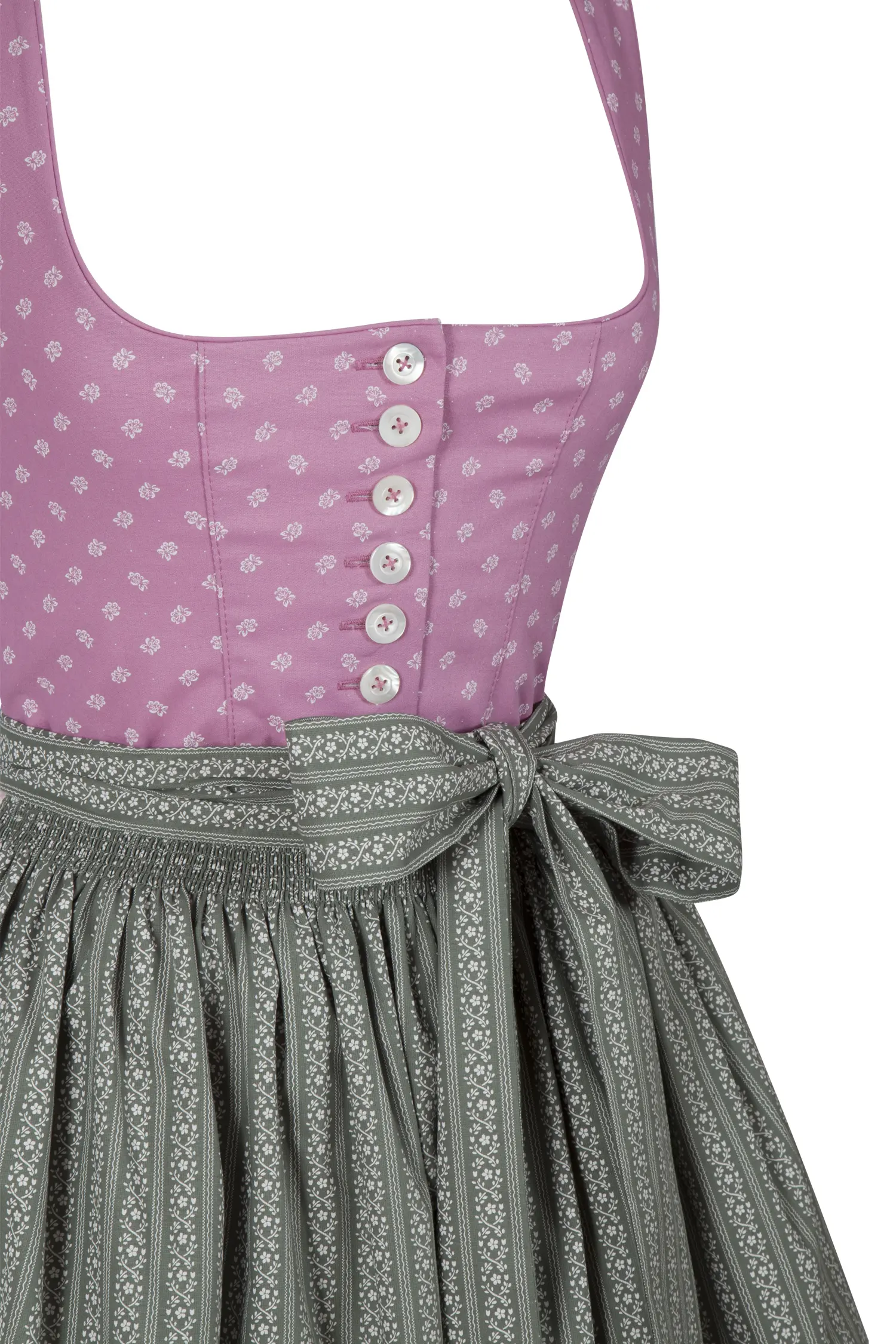 3091-1513-ro523-05-b6530 Dirndl Pillersee in altrosa mit kariertem Rock - Detail Mieder
