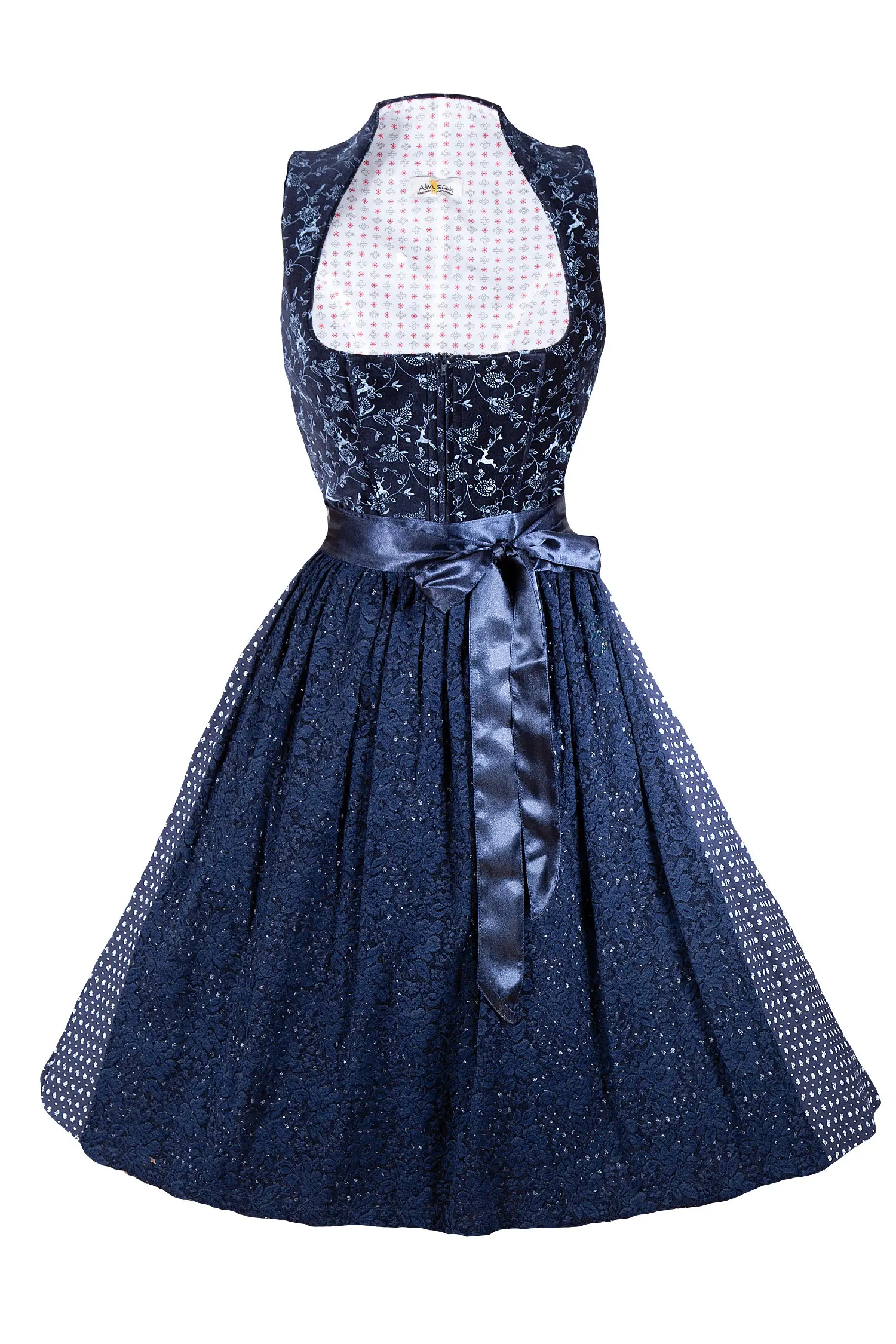 Samt Dirndl in blau mit Spitzenschürze