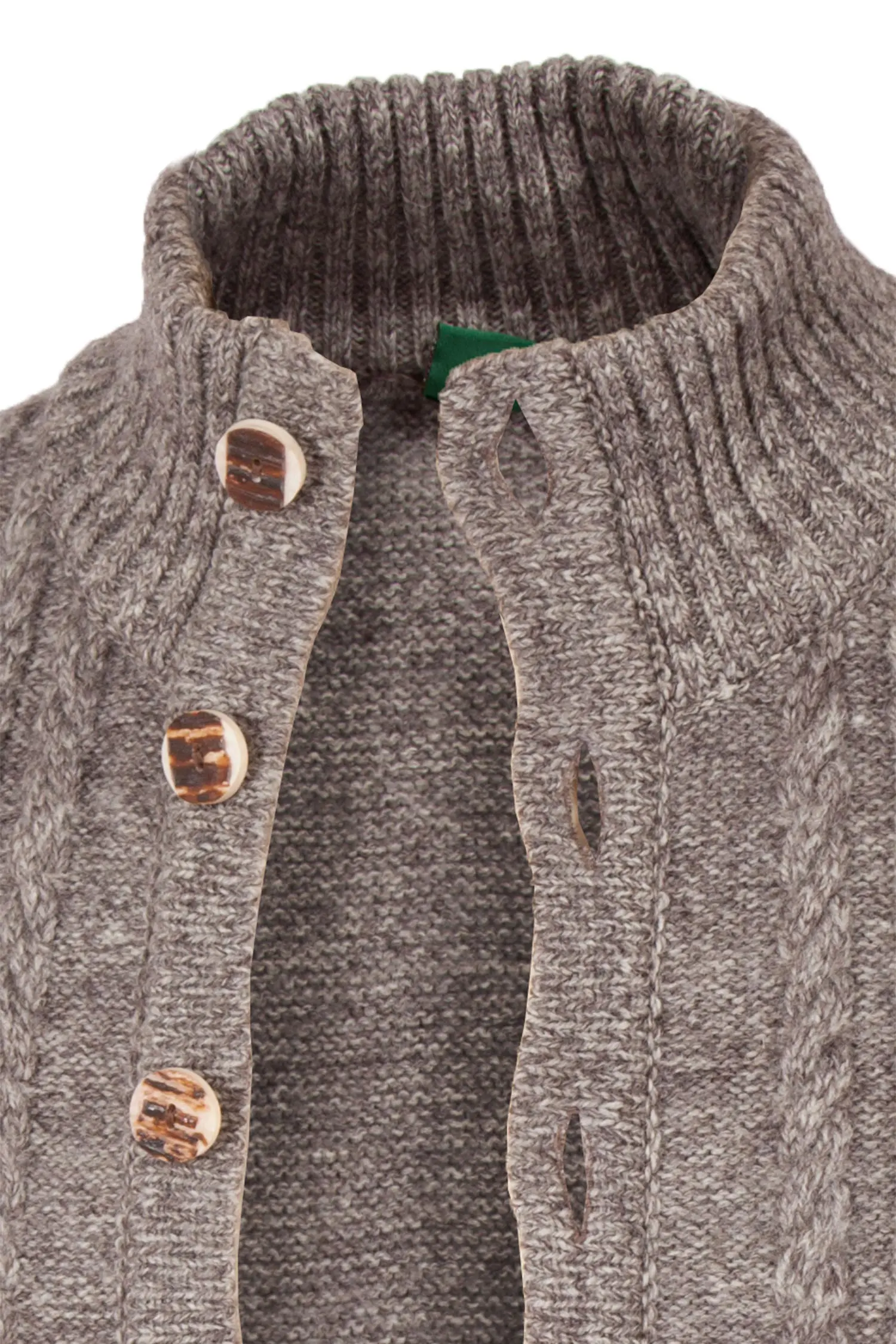 Herren Trachten Strickjacke in braun grau melange Detail
