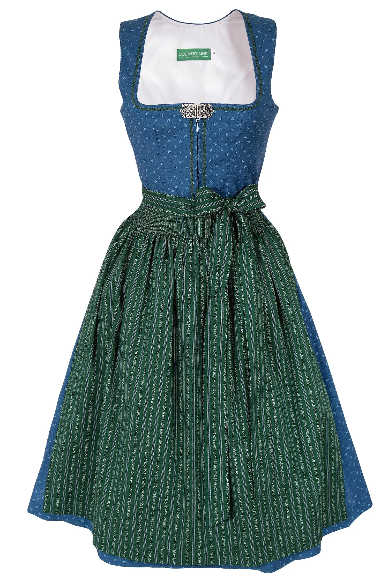Midi Dirndl aus Baumwolle in blau und dunkelgrün