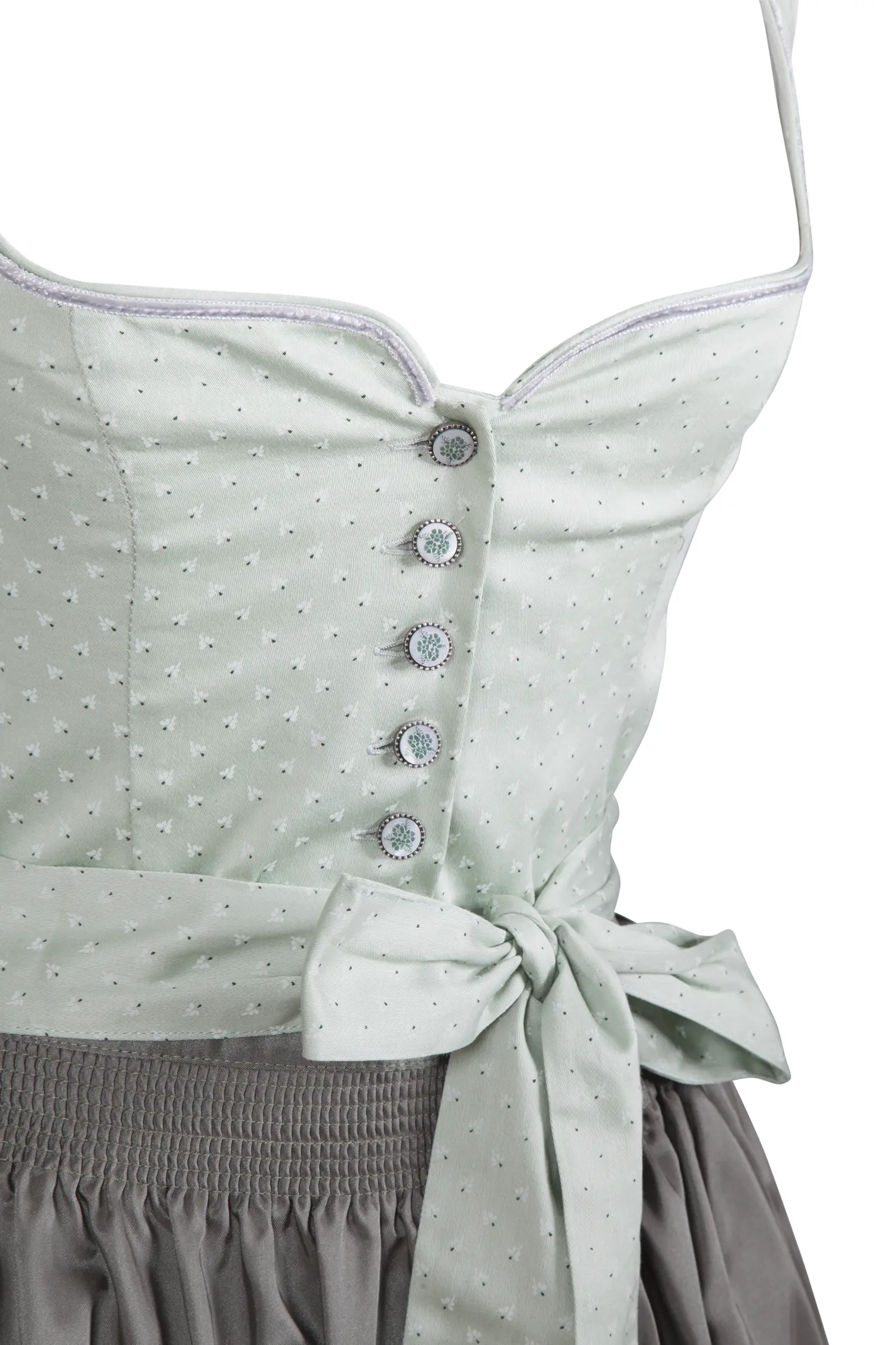 3091-1523-gn2-23-05f-7719 Limitiertes Dirndl Kathrin in hellgrün / salbei - Detail Mieder