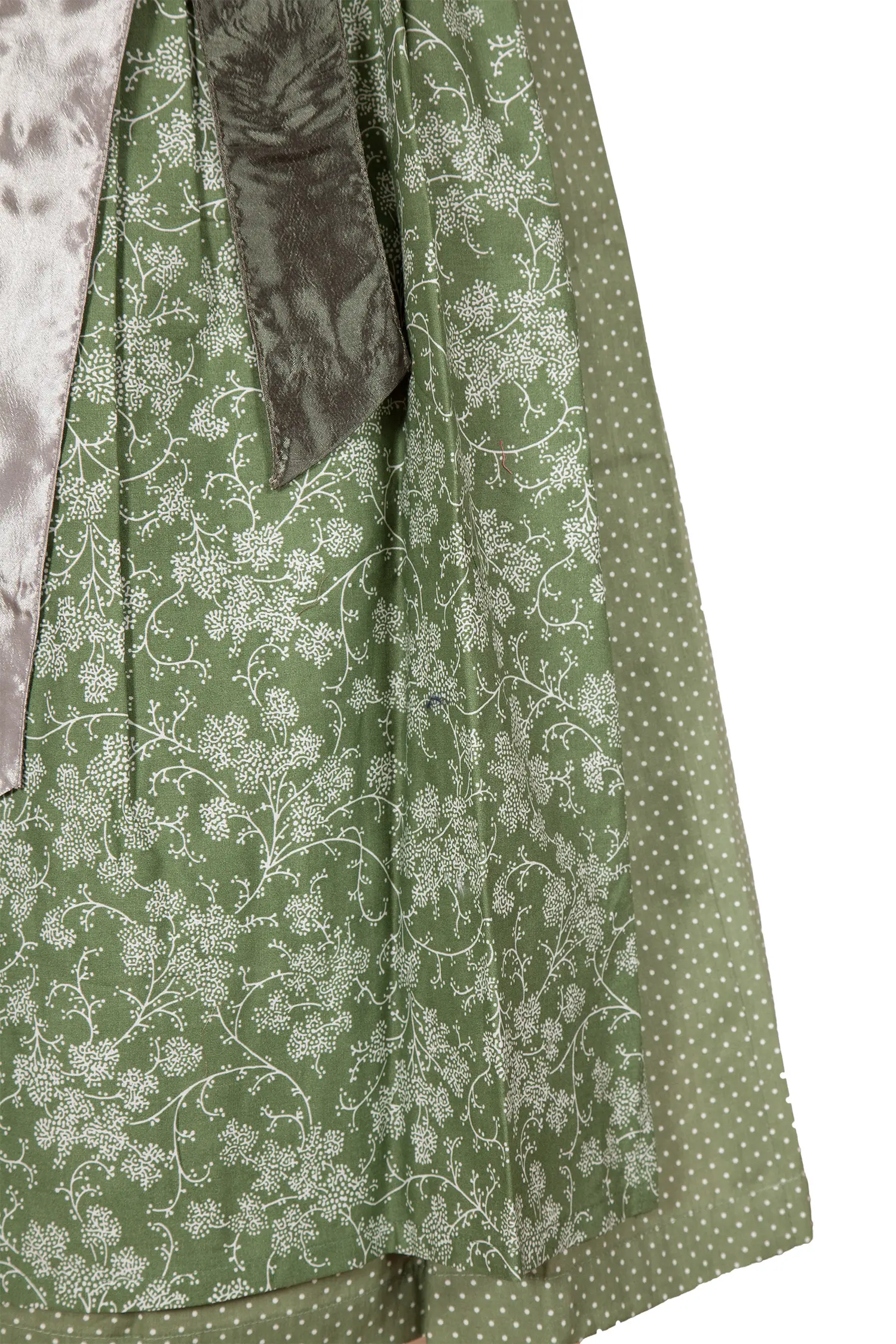 Midi Dirndl in blassgrün weiß gepunktet hochgeschlossen Schürze