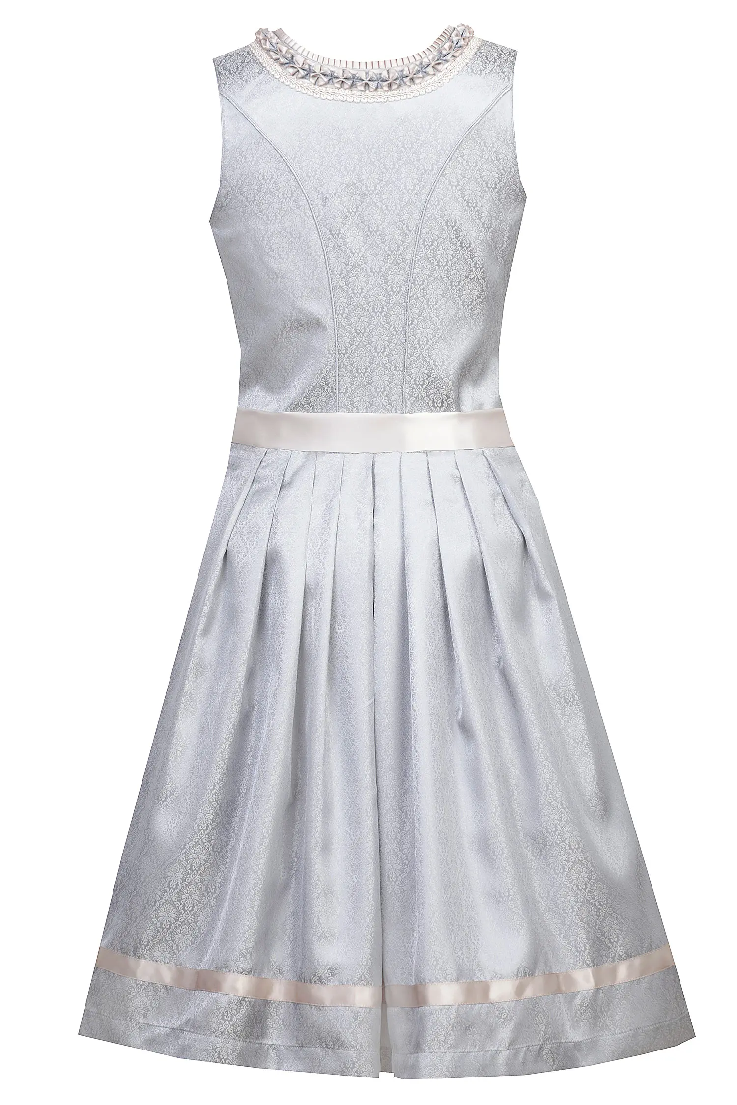 3076-0075-BL3marjo-20232b Dirndl Benita in eisblau / taupe mit Glitzerschürze 65 cm - Rückansicht