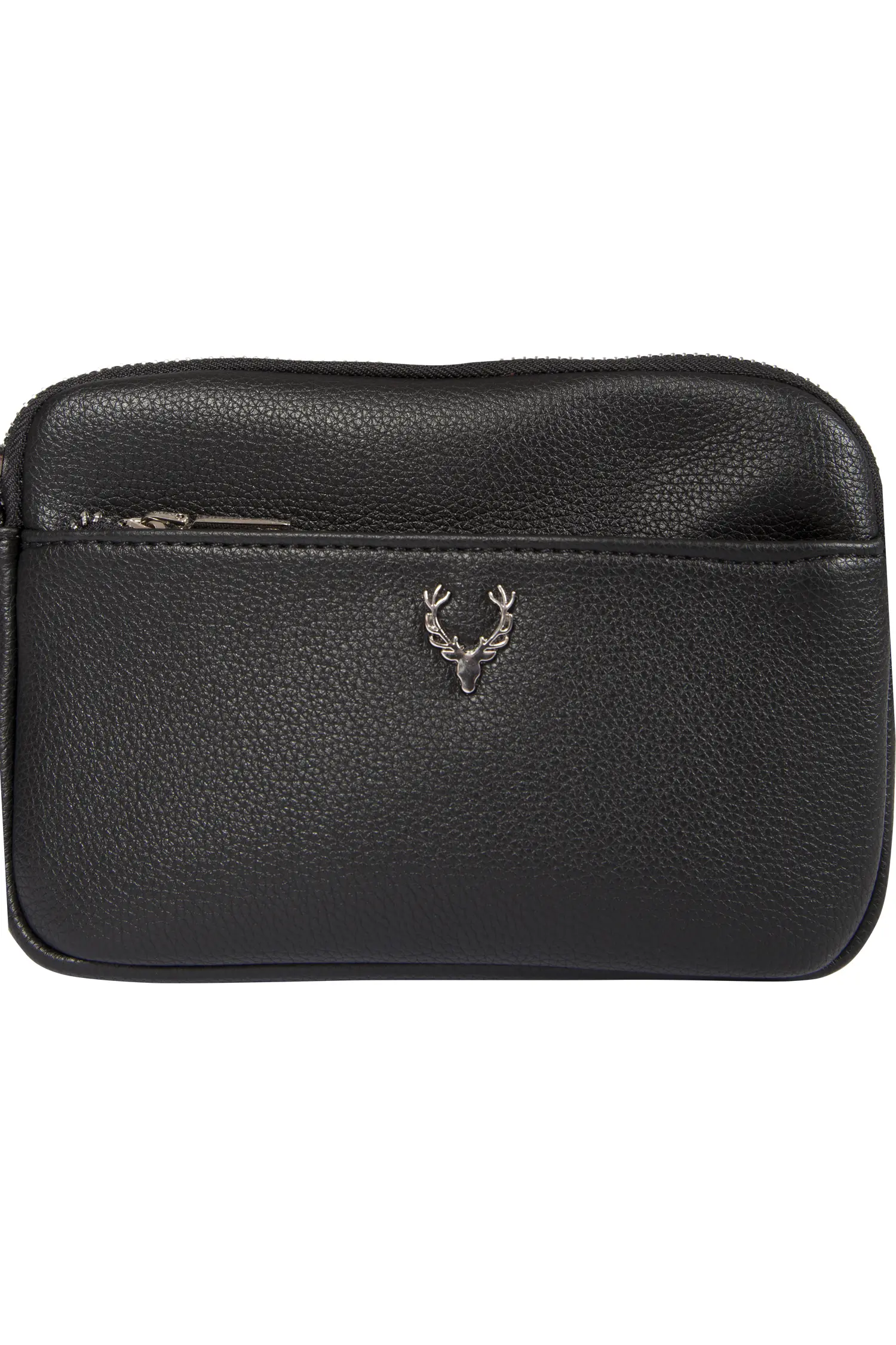 Trachtentasche schwarz mit Hirschkopf-Emblem - Detail