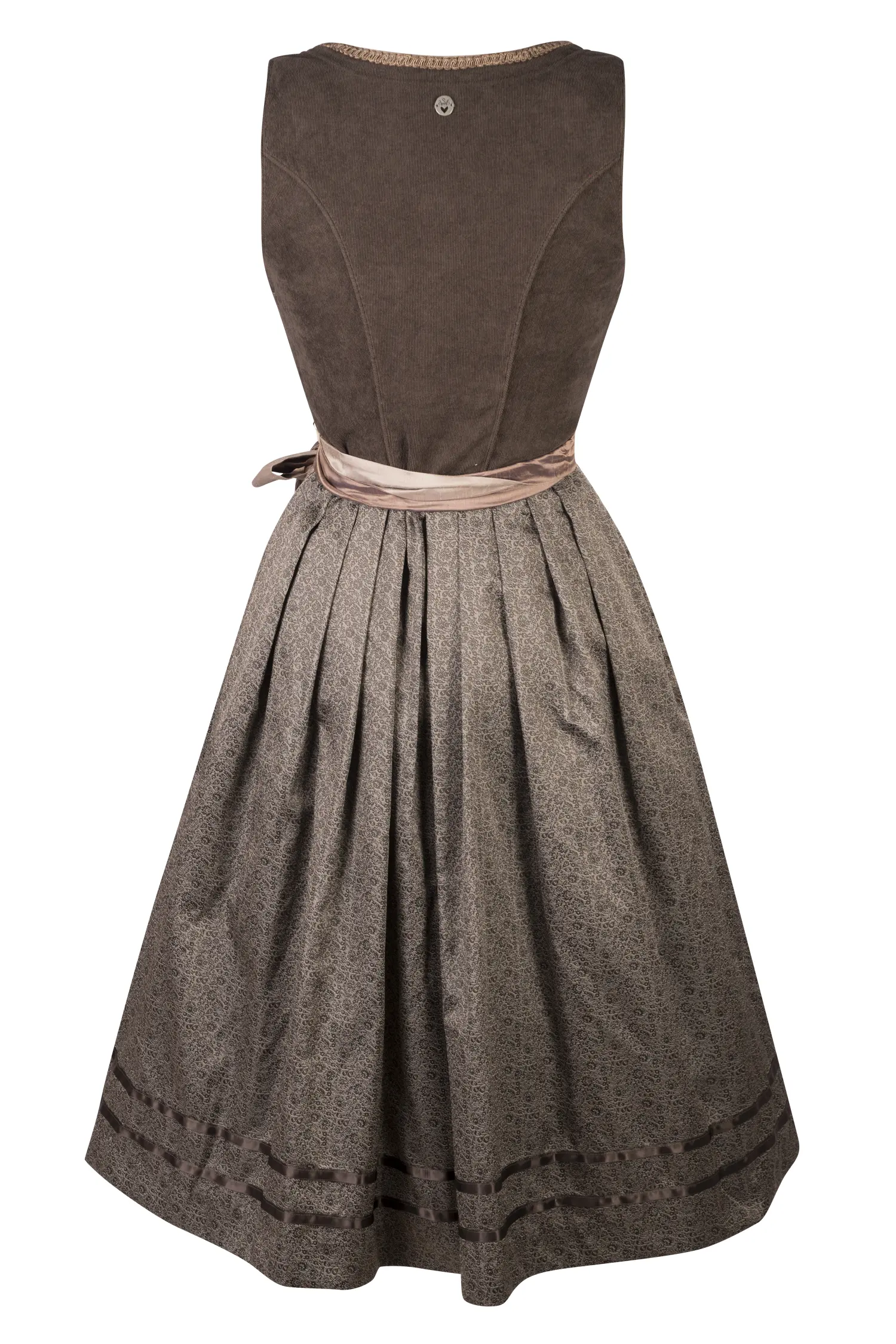 Dirndl Beatrice dunkelbraun mit Mieder in Cordoptik - Rückseite