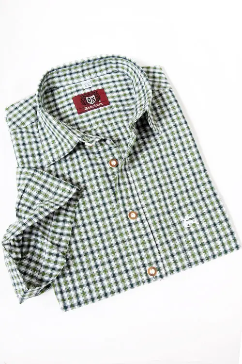 Trachtenhemd von Orbis kurzarm kariert weiß grün mit Tasche