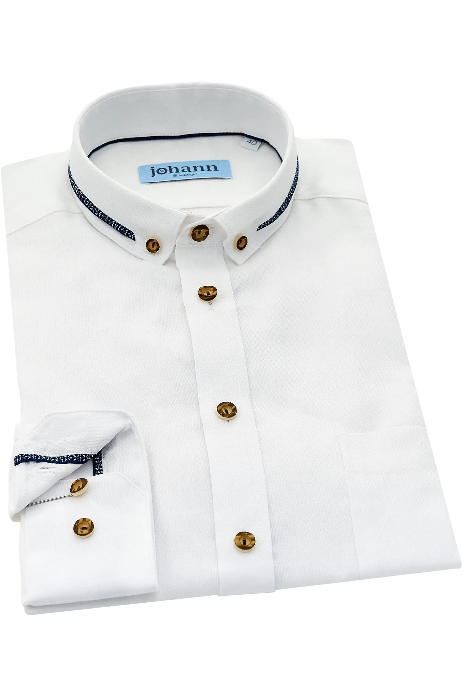 Johann Hemd in Weiß mit Blauen Applikationen