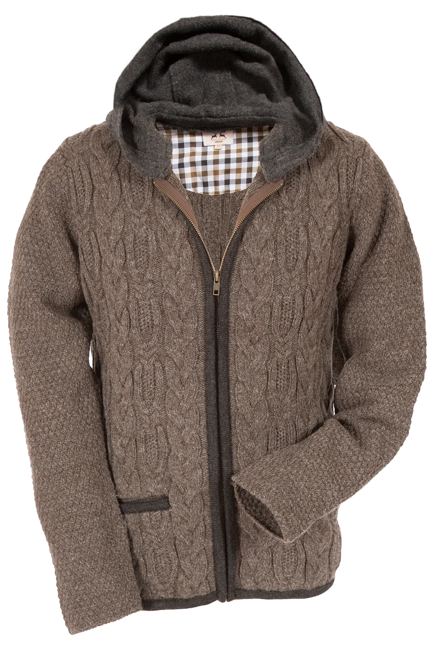 Herren Trachten Strickjacke mit Zopfmuster in braun