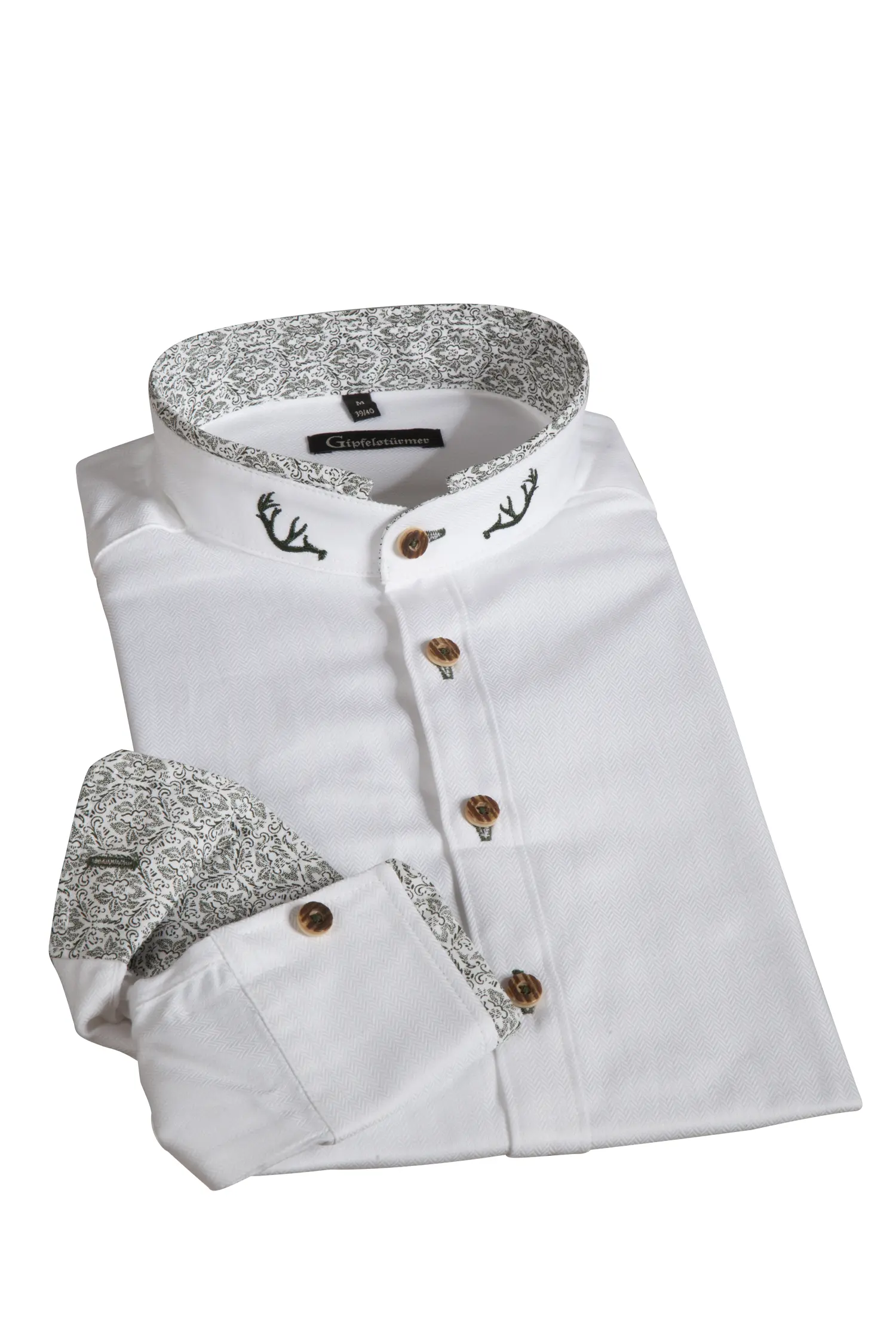 Trachtenhemd in weiß mit grünen Details