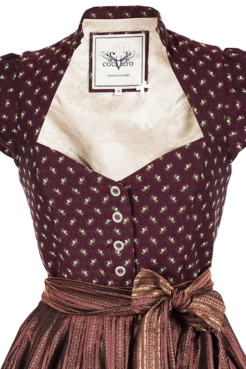Dirndl Blum von CocoVero Trachten mit Ärmel in bordeaux Mieder