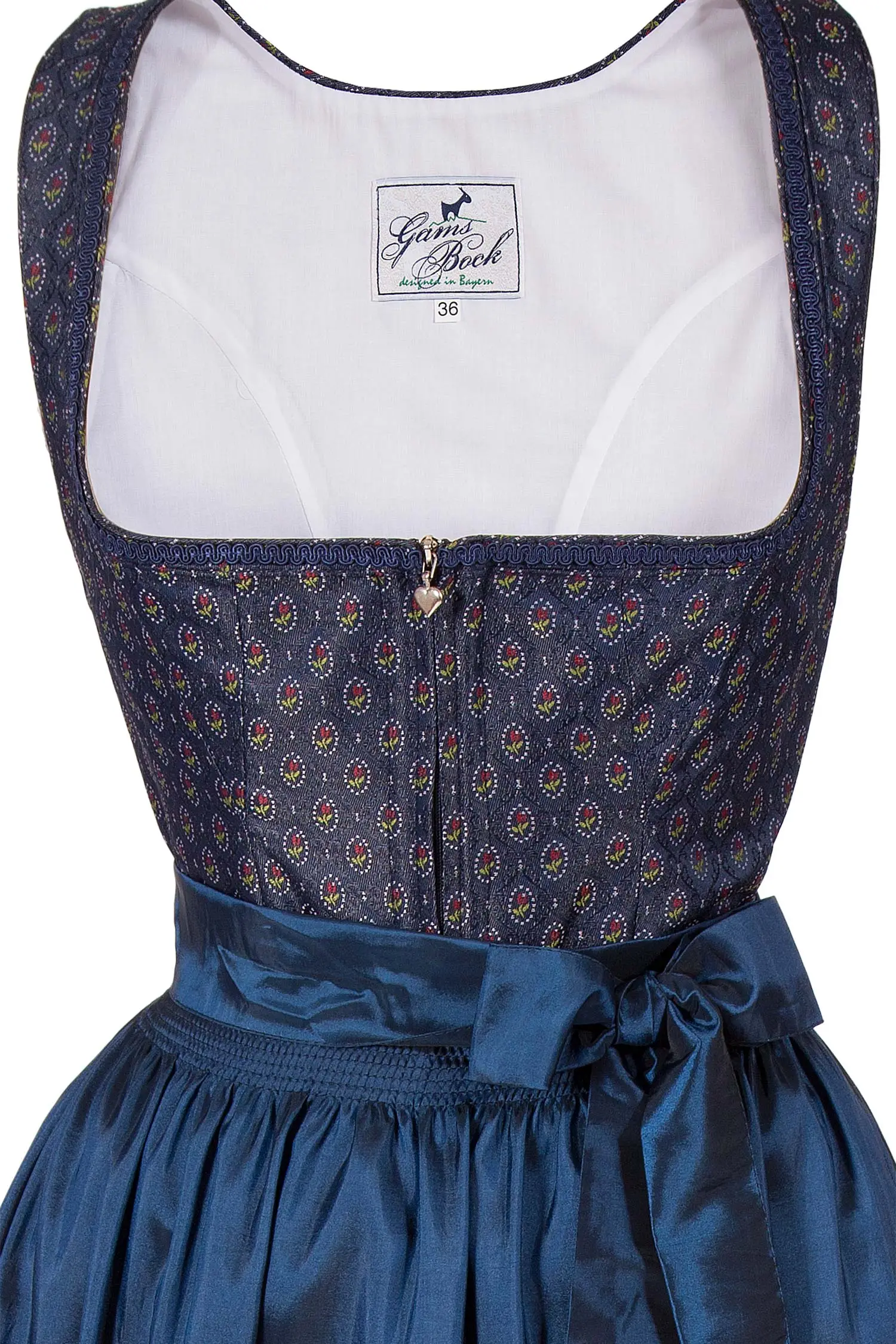 Midi Dirndl Laura in dunkelblau gemustert Mieder