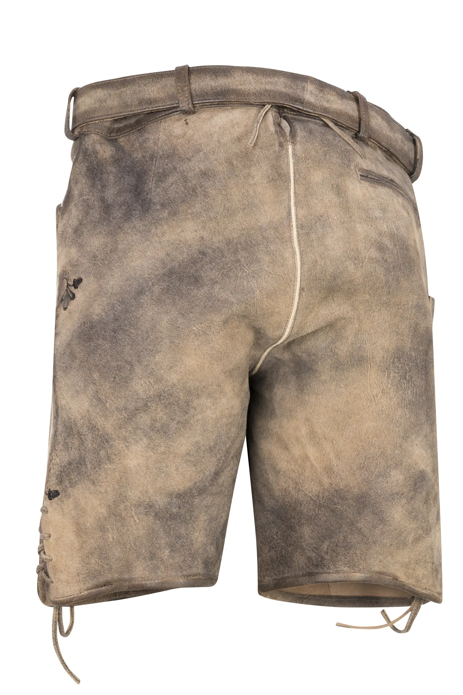 Kurze Lederhose Archibald mittelbraun mit Gürtel - Rückansicht