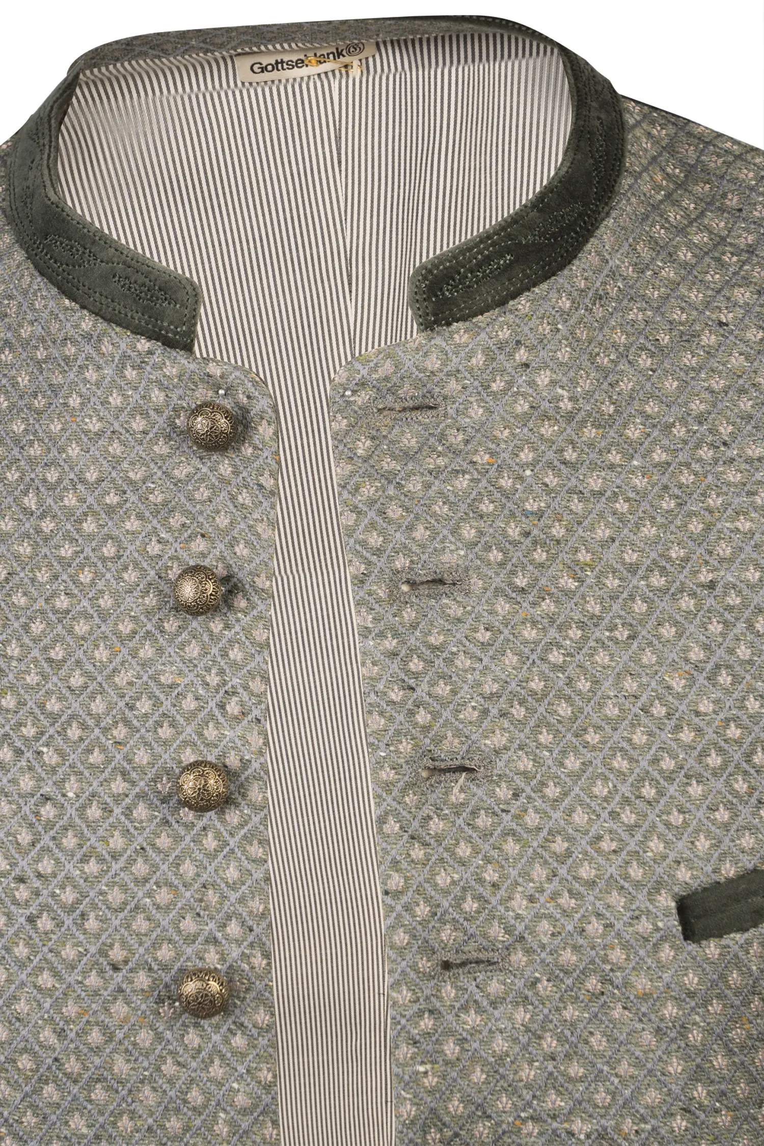 Trachtenweste Konstantin in Salbeifarben Detail Knopfleiste