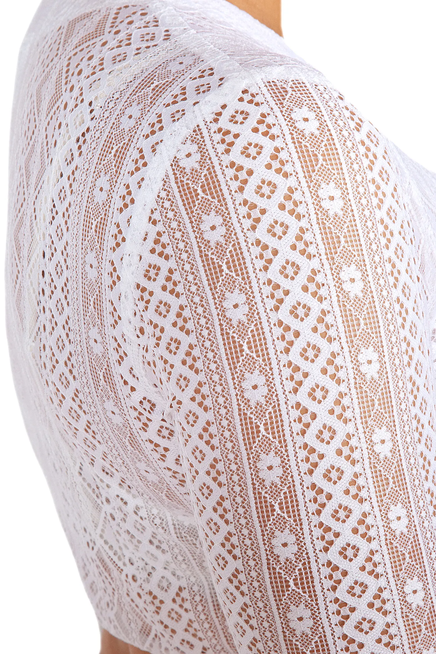 Dirndlbluse weiß mit V-Ausschnitt von Waldorff - Detail Ärmel