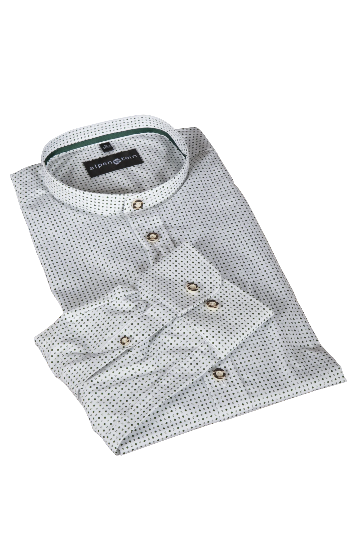 Trachtenhemd in weiß mit grünem Muster